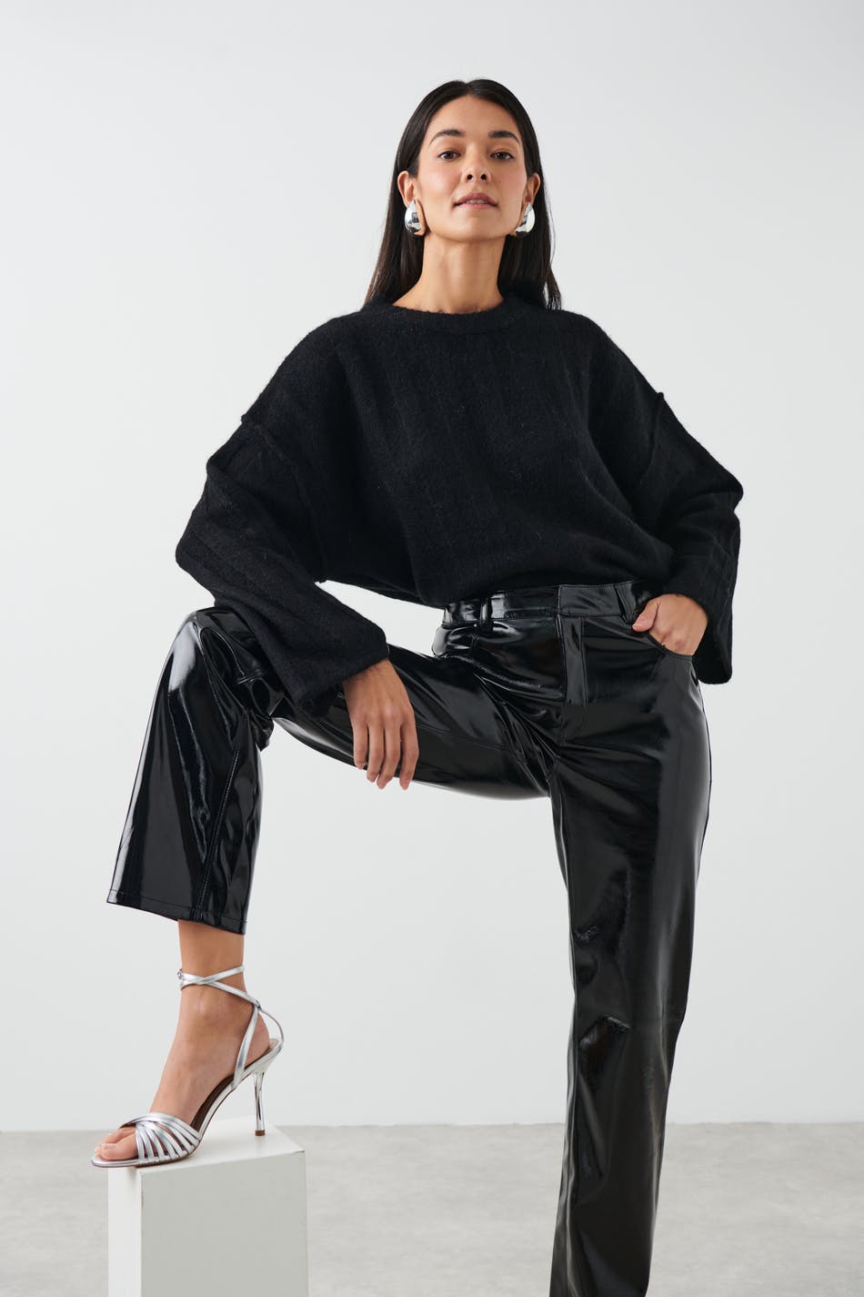 Wide rib knitted sweater