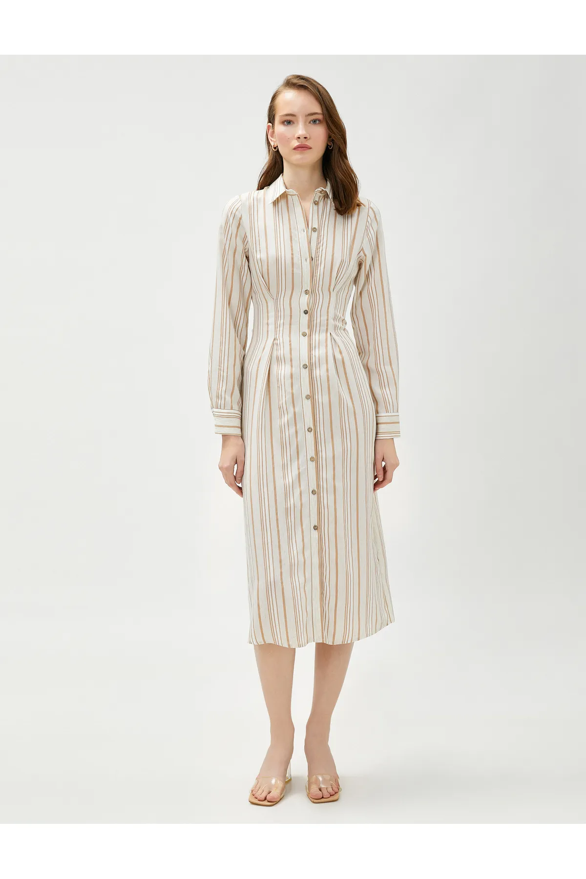 Koton  Hemdkleid aus Leinenmischung mit langen Ärmeln
