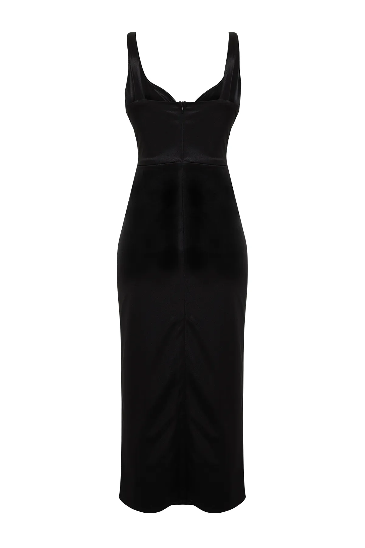 Trendyol Collection  Schwarzes drapiertes Wickelkleid aus Satin TPRSS24EL00054