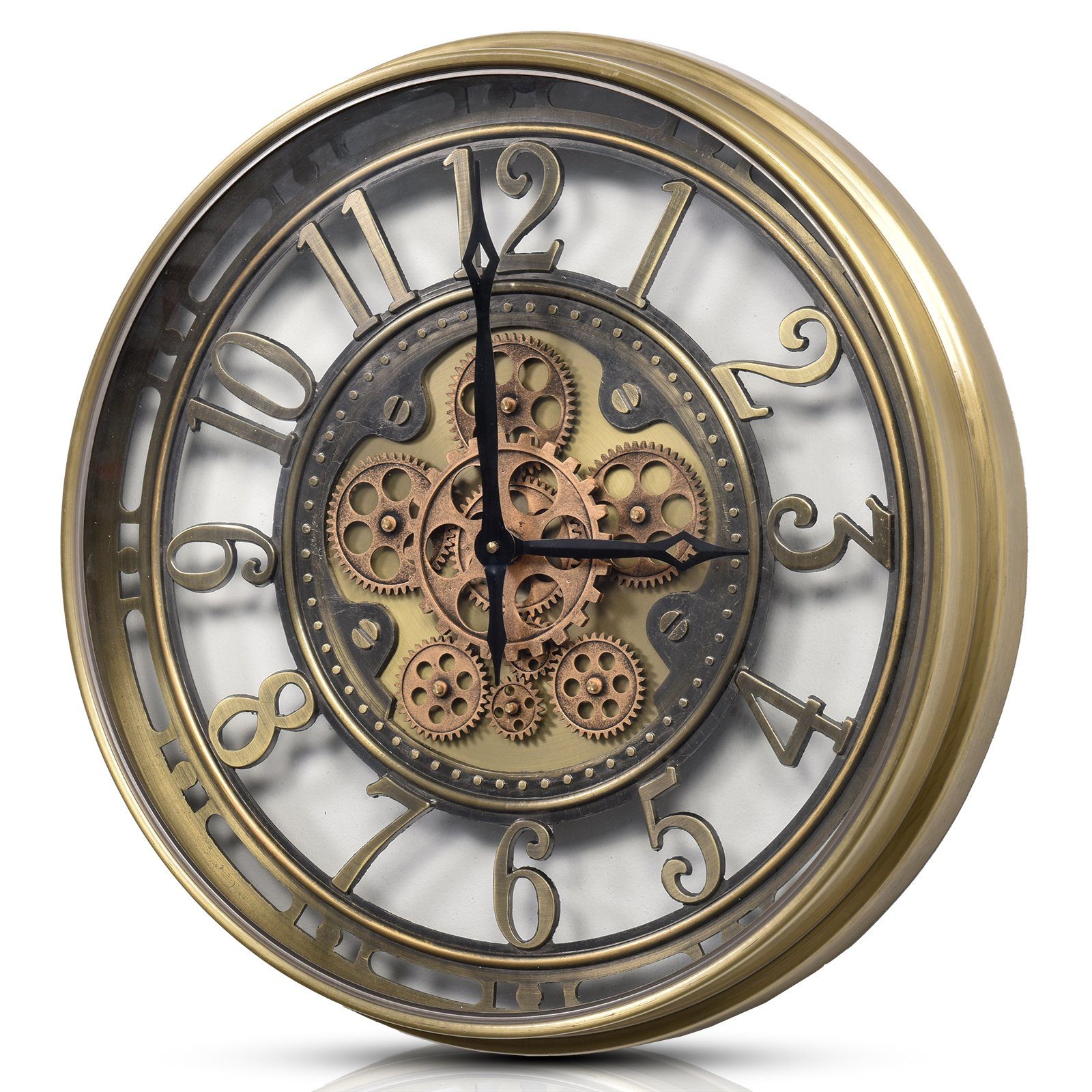 Samilito Uhr Wanduhr mit echtem Bewegungsgetriebe Zahnrädern in Gold