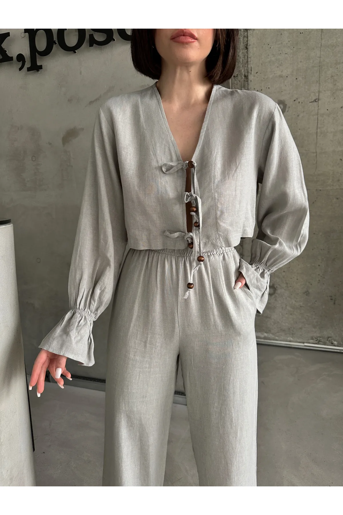 Laluvia  Graues Design-Set aus echtem Leinen