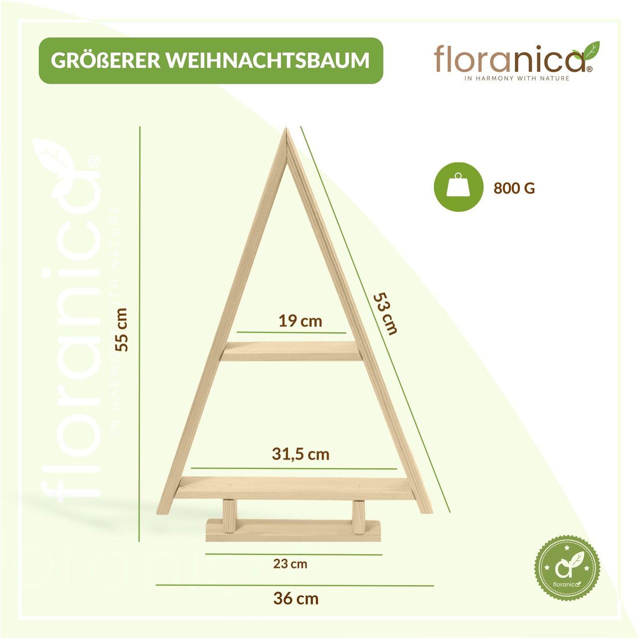 Pemicont Floranica Handgemacht Holz Baum Weihnachtsbaum Tannenbaum - 2er-Set - Natur
