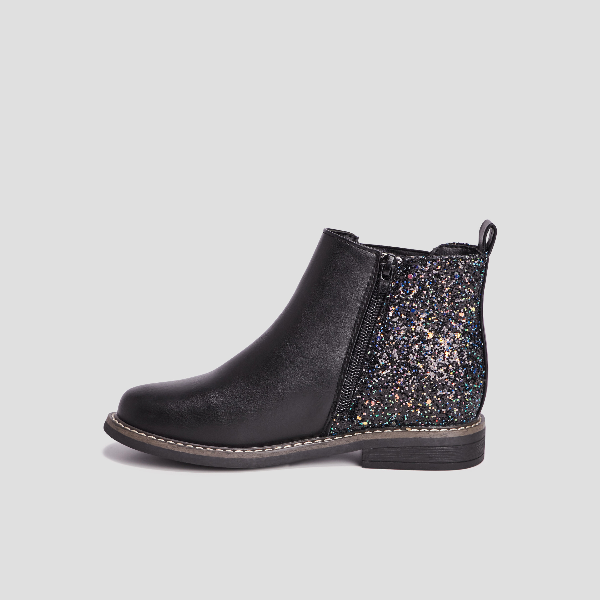 Bottines chelsea zippées à paillettes noir fille | La Halle