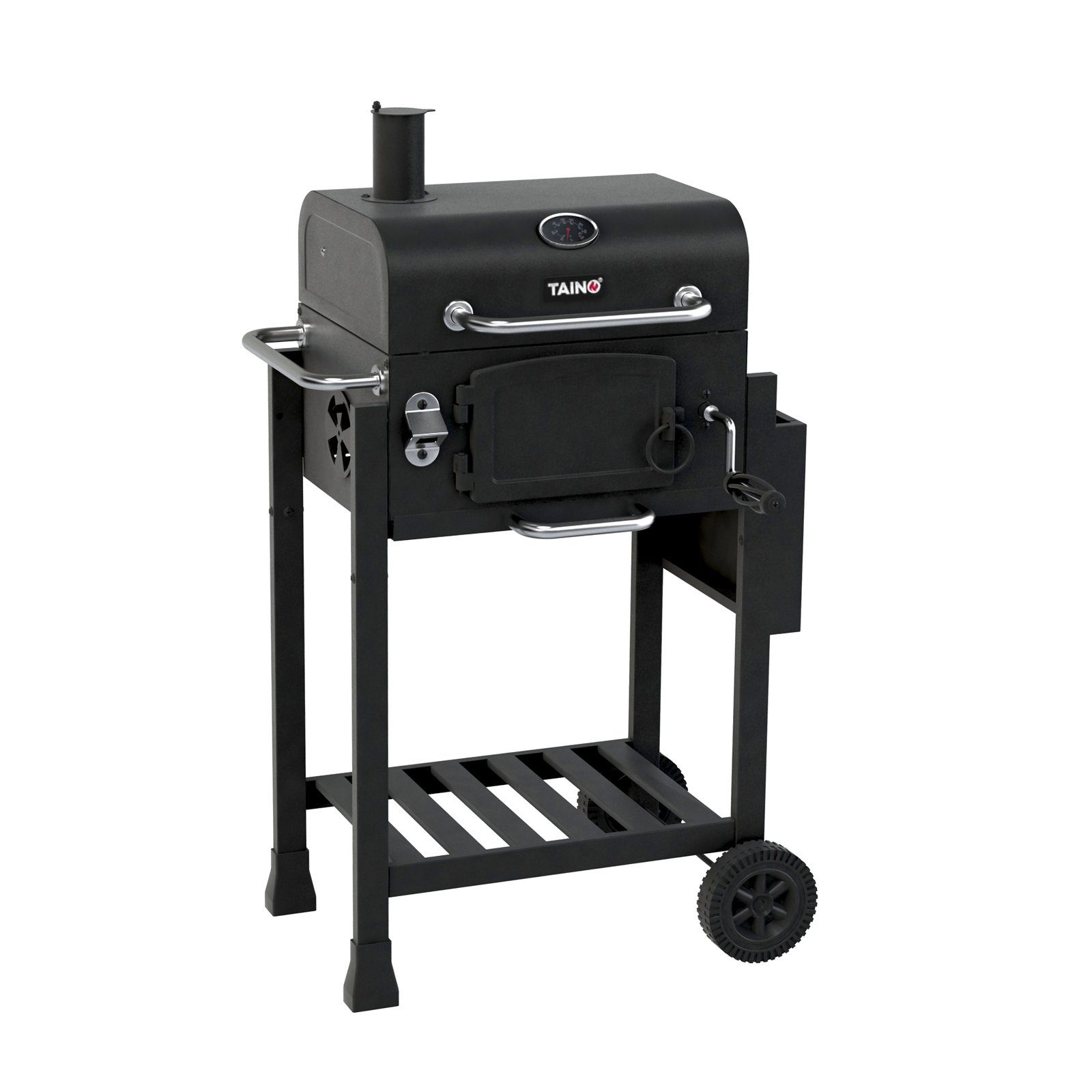TAINO Holzkohlegrill HERO, Kohlerost höhenverstellbar, kleiner Smoker, Seitentisch klappbar