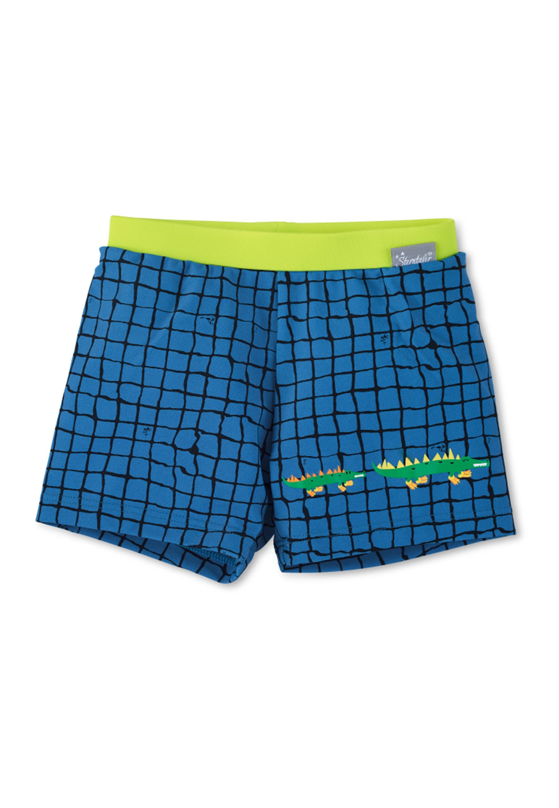 Sterntaler® Badehose Badeshort Krokodil (1-St) Baby Badehose - Kinder Badehose, Badeshorts mit Windeleinsatz bis Gr 86/92 in Blau - Badeshorts Babys, Badehose Baby Junge kariert mit Krokodil-Print und hohem UV-Schutz 50+ Badeshorts Kinder - UV Schutz