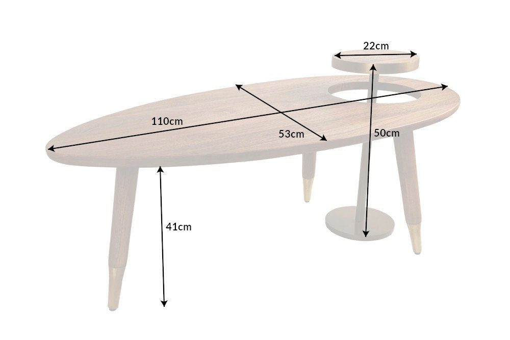 riess-ambiente Couchtisch GATSBY 110cm braun / gold (Set, 2-St), Wohnzimmer · oval · Massivholz · Metall · Beistelltisch · Retro Design