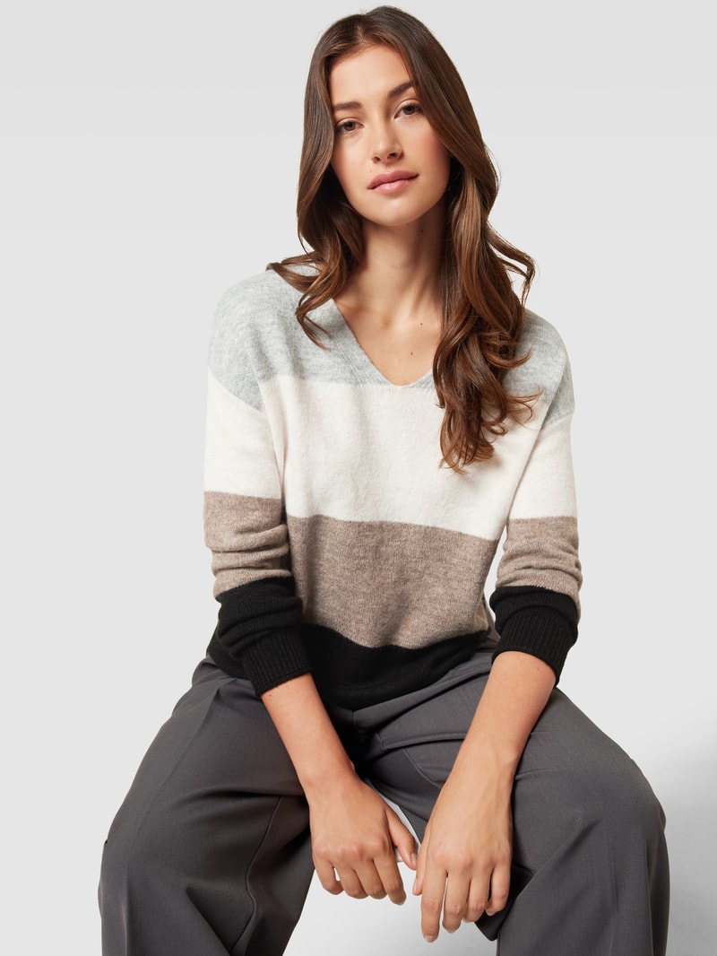 Strickpullover mit Blockstreifen in taupe meliert