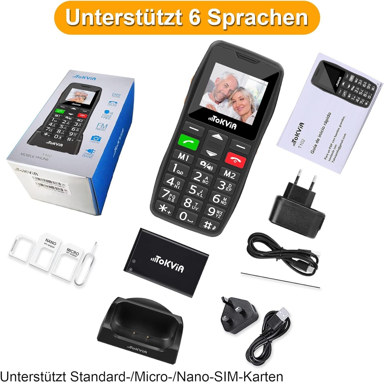TOKVIA Seniorenhandy T102 GSM Handy m.großen Tasten Notruftaste ohne ertrag Seniorenhandy (64 GB Speicherplatz)