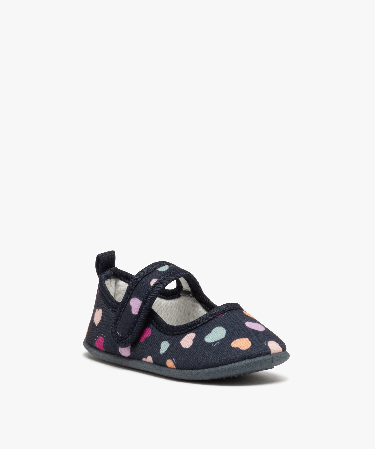 Chaussons fille ballerines en textile imprimé petits coeurs bleu | GEMO