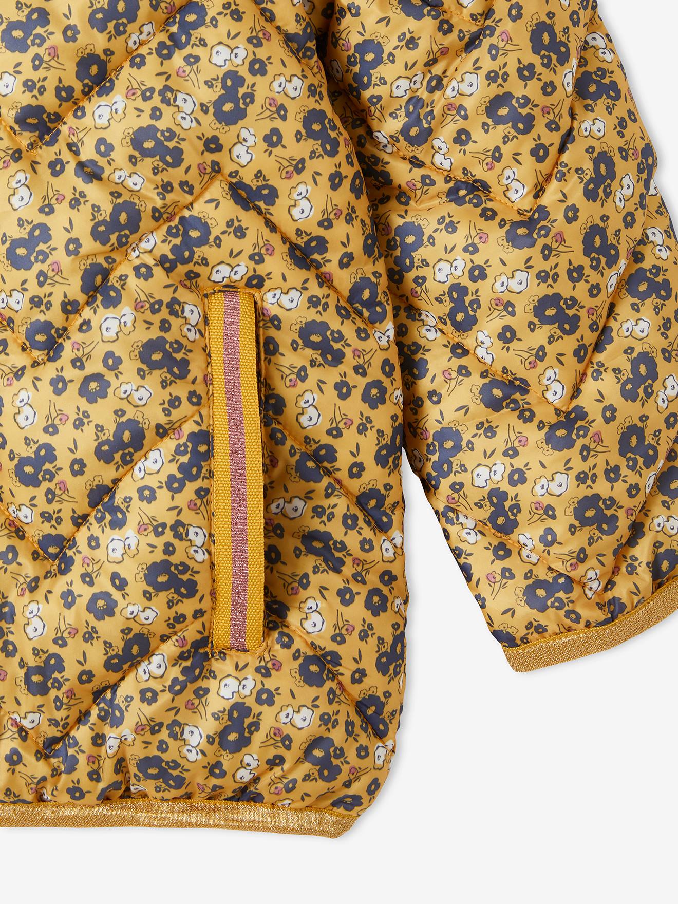 Doudoune légère à capuche fille motifs imprimés moutarde imprimé