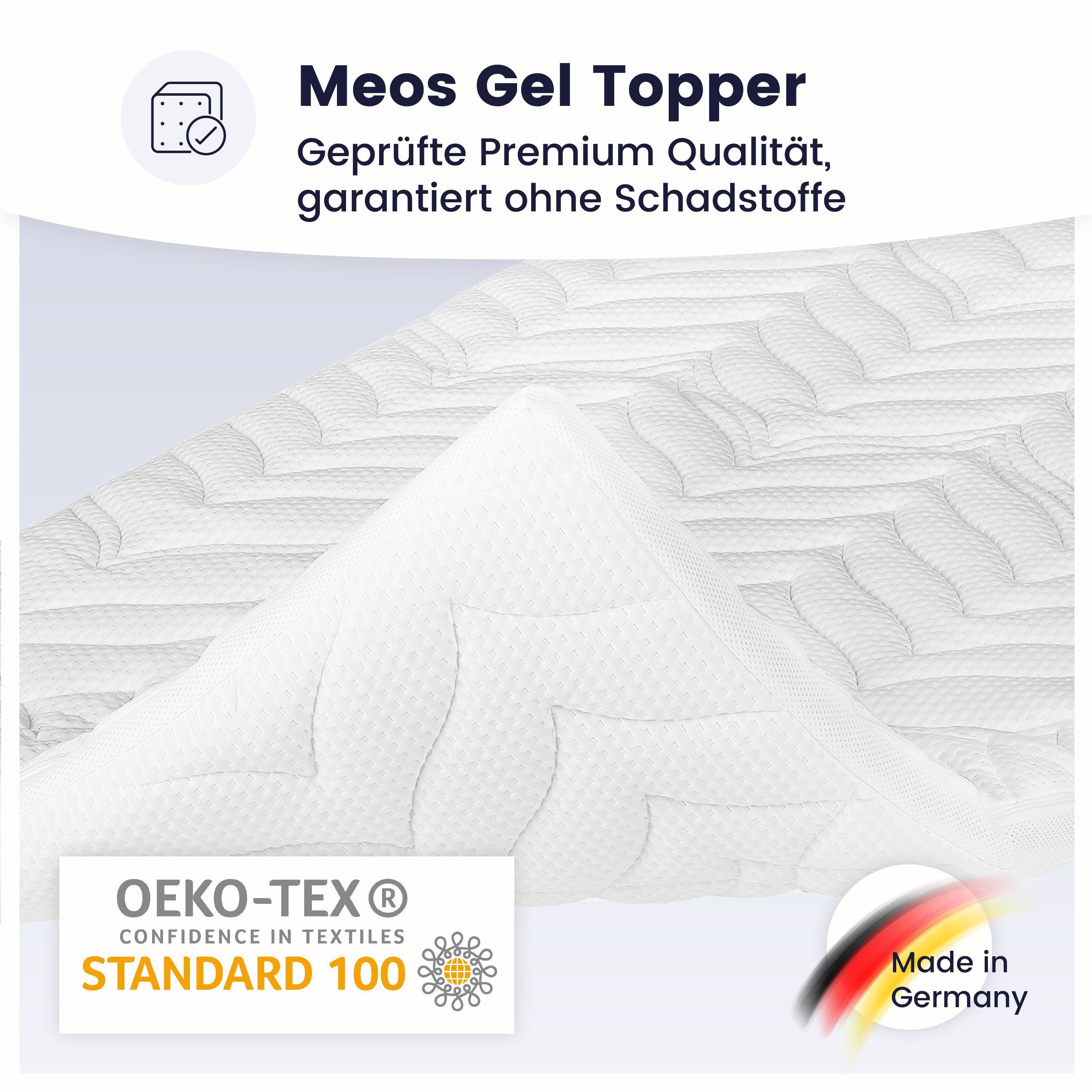 Topper Gel-Schaum Topper (8 cm), Meos, 8 cm hoch, Gelschaum, 90x200 cm, Made in Germany, 4-seitiger Reißverschluss, Klimaband