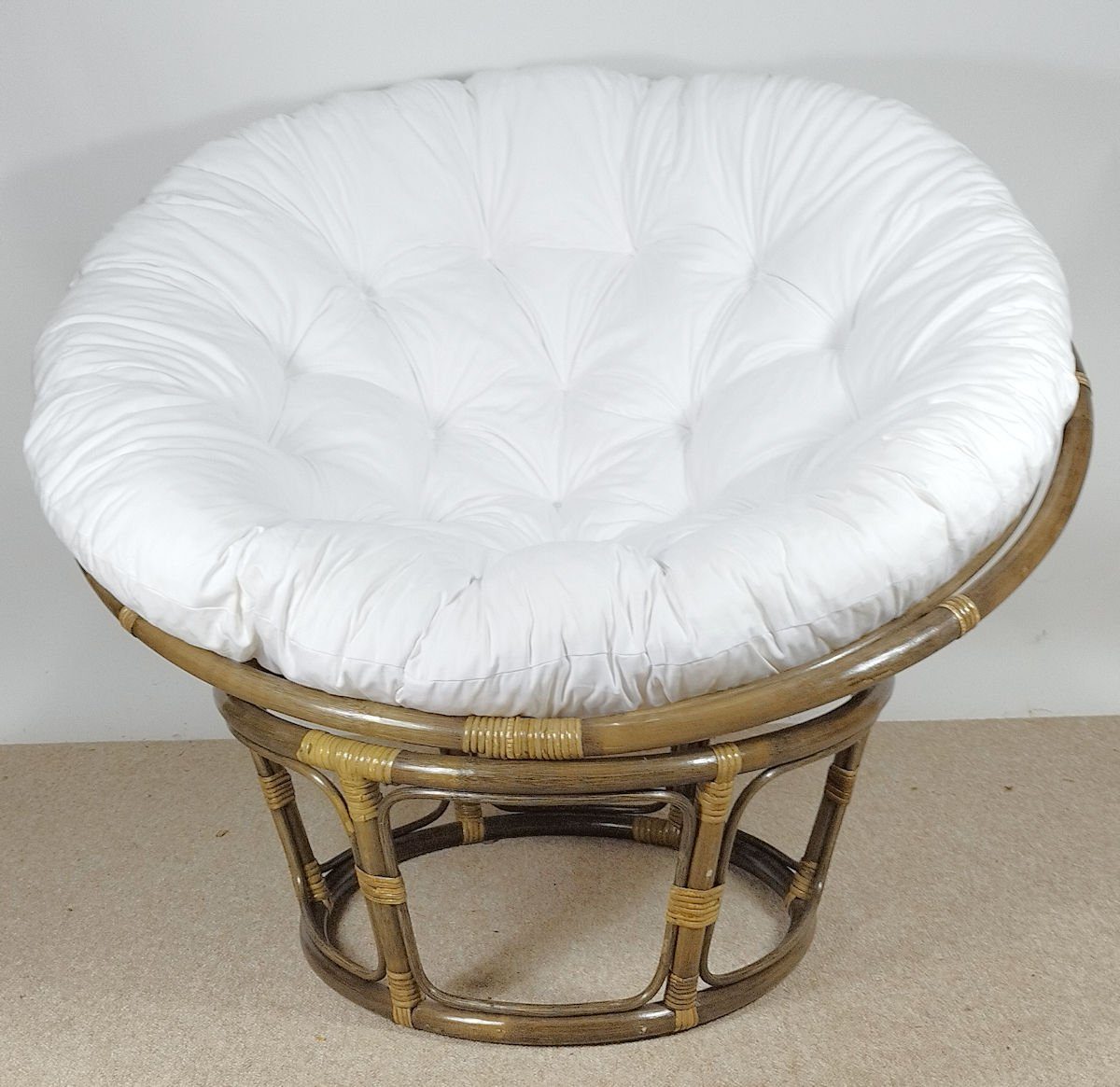Rattani Rattanstuhl Rattan Papasan Sessel inkl. hochwertigen Polster D 110 cm darkbrown