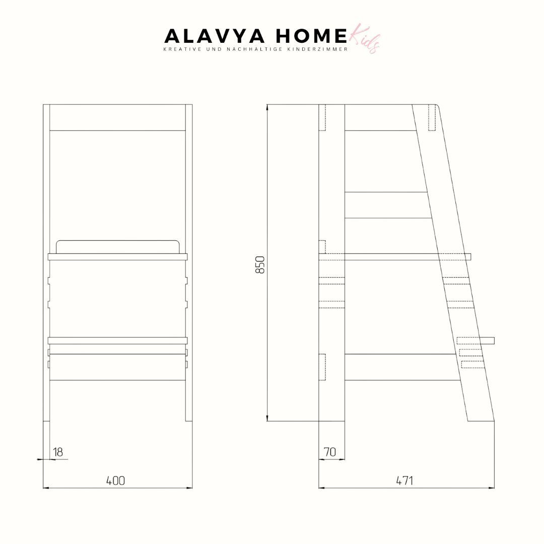 Alavya Home® Stehhilfe NEO I Bestseller mit Bewertung, Lernturm Montessori Küchenhelfer Ständer, Verstellbare Kleinkind Stufen mit Sicherheitsschiene, Mehr Sicherheit bei Kindererziehung, Buchenholz von hoher Qualität in weiß, PEFC-zertifiziert I Mad