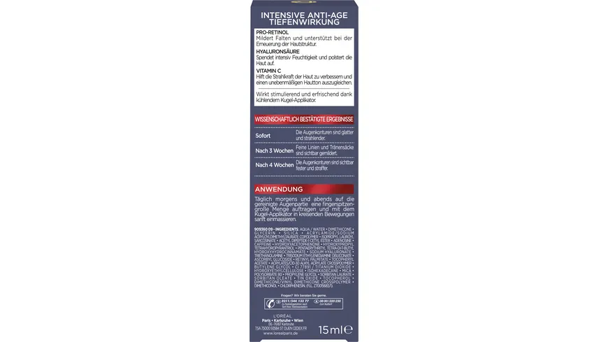 L'Oréal Paris Revitalift Laser X3 Augencreme - Straffende Wirkung für gemilderte Falten und intensive Feuchtigkeit 15 ml