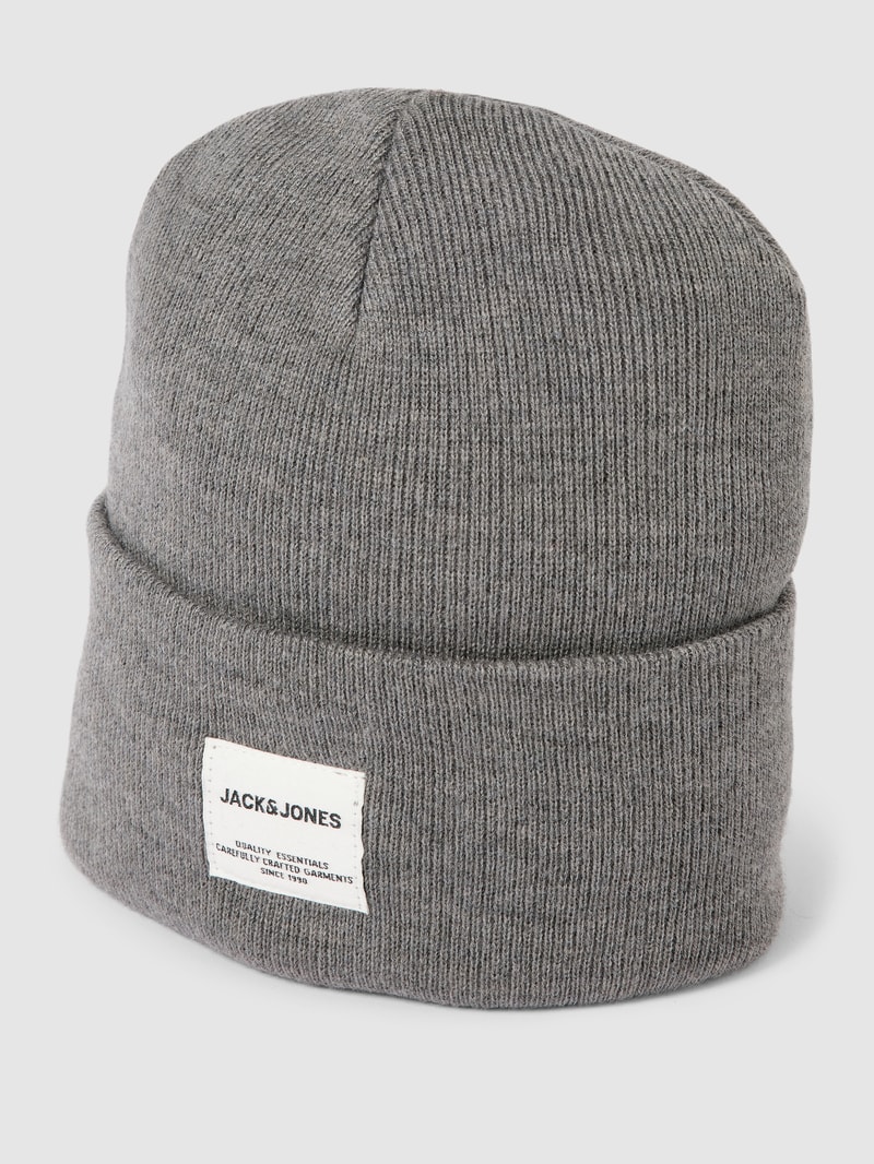 Beanie in unifarbenem Design mit breitem Umschlag in mittelgrau meliert