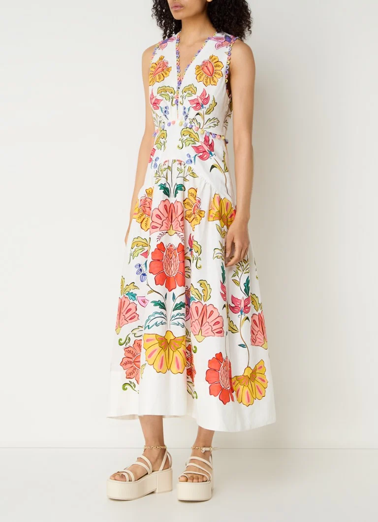 Vestido midi de lino Farm Rio Floral Insects con estampado floral