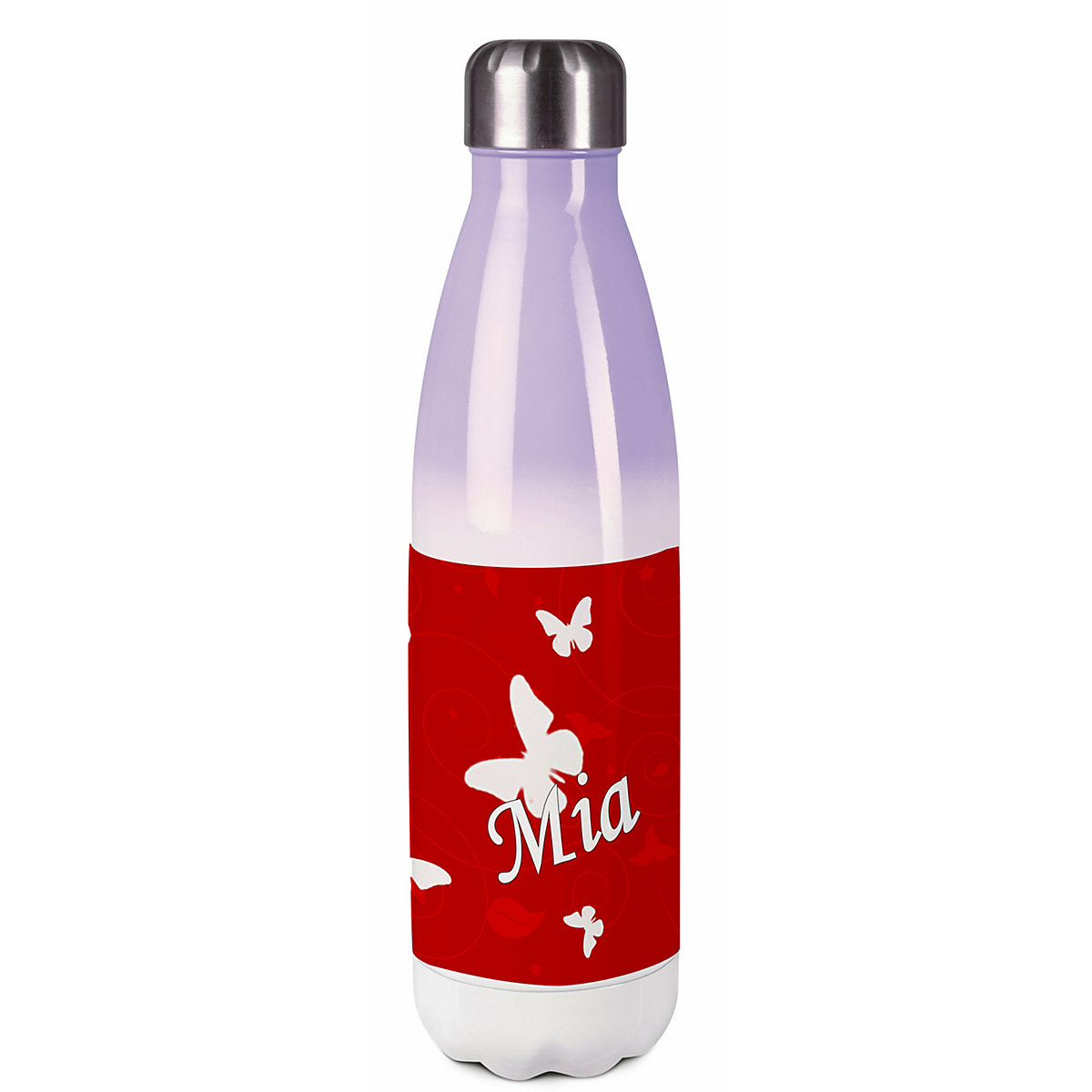 Edelstahl Kinder Thermoflasche / Trinkflasche bunt Schmetterling Ornamente Farbe rot Spülmaschinenfest, Auslaufsicher, Bruchfest, Doppelwandig, Für Heißgetränke geeignet, Mit Deckel, Isoliert