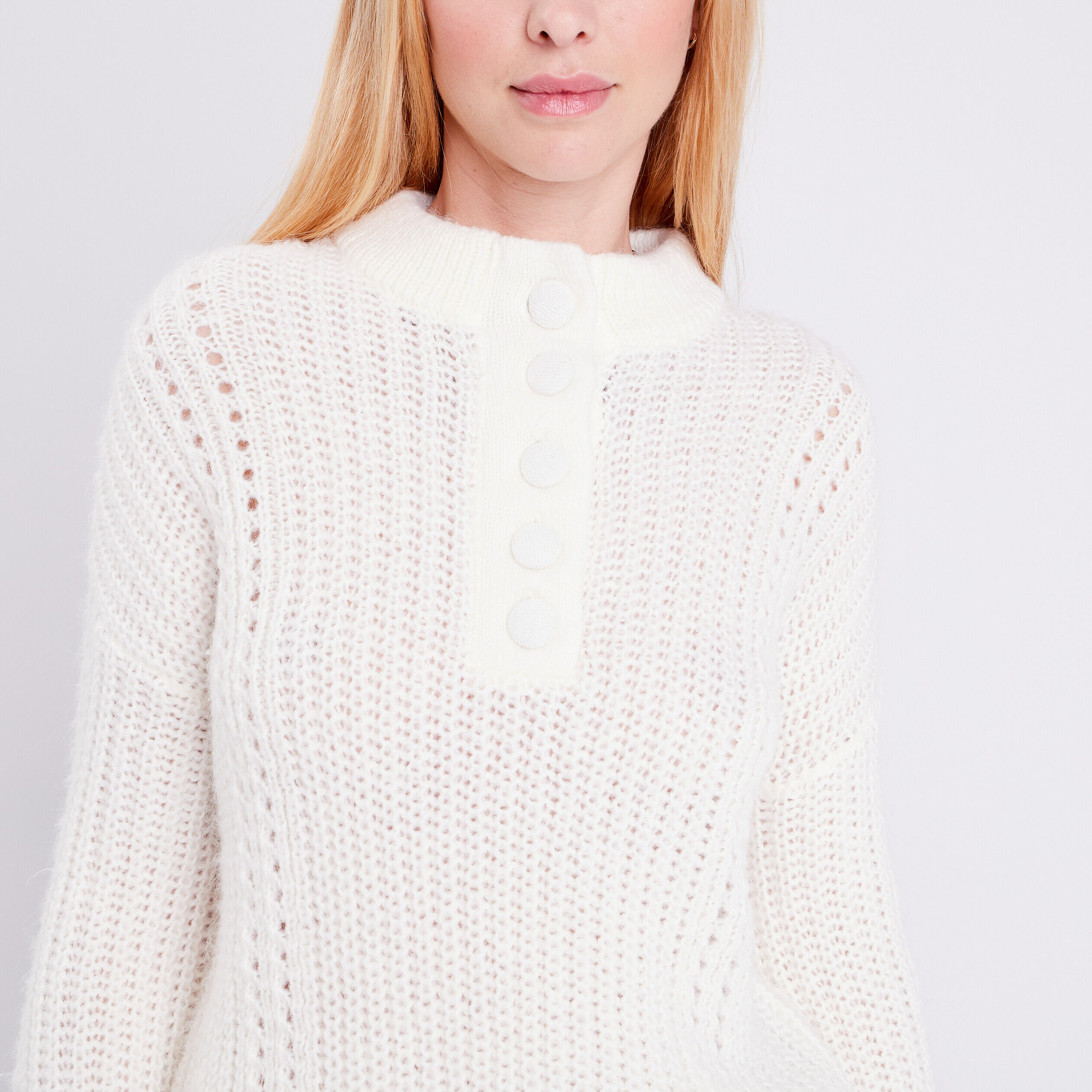 Pull boutonné ecru femme | Cache Cache