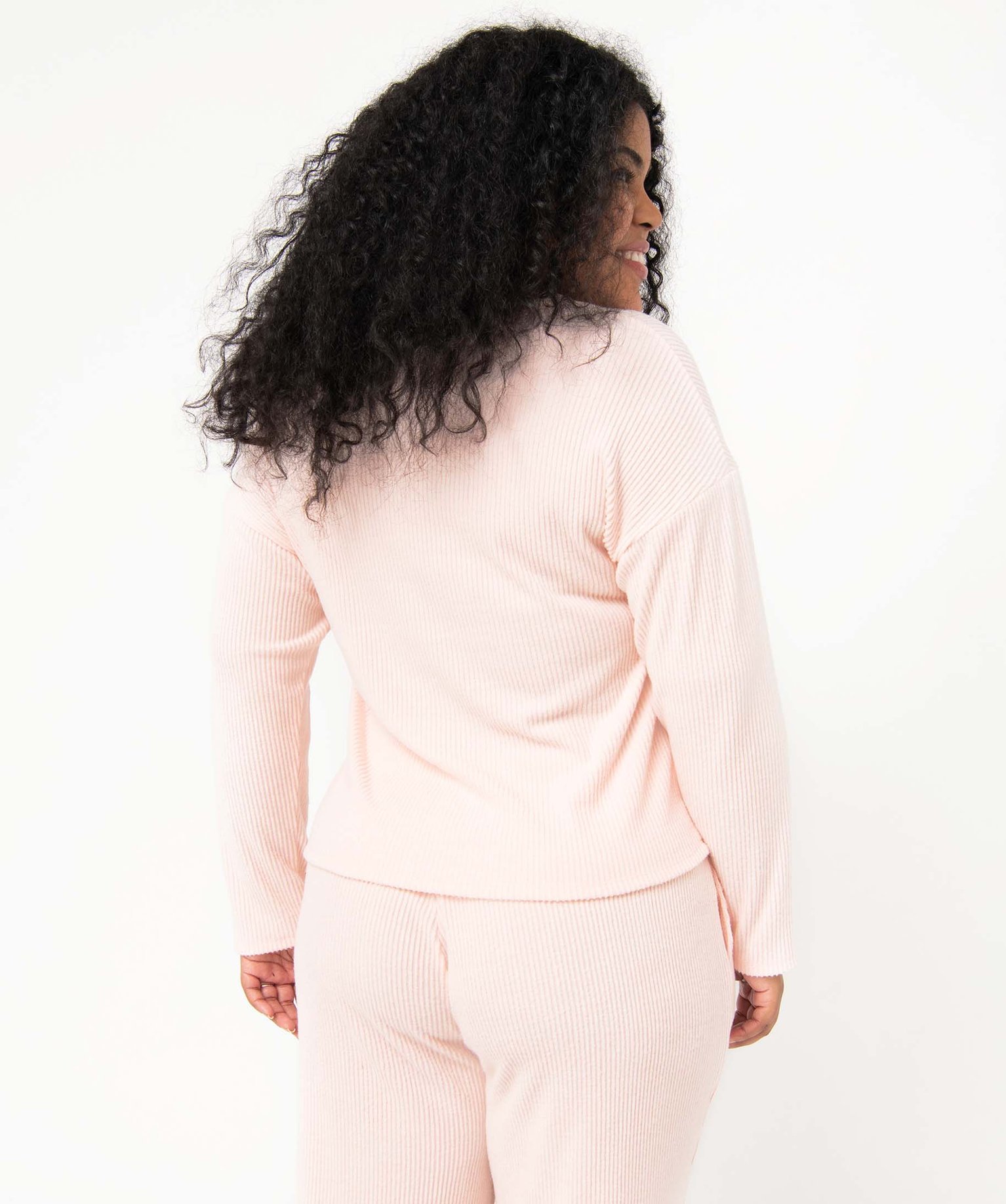 Tee-shirt femme grande taille en maille ctelée douce rose | GEMO