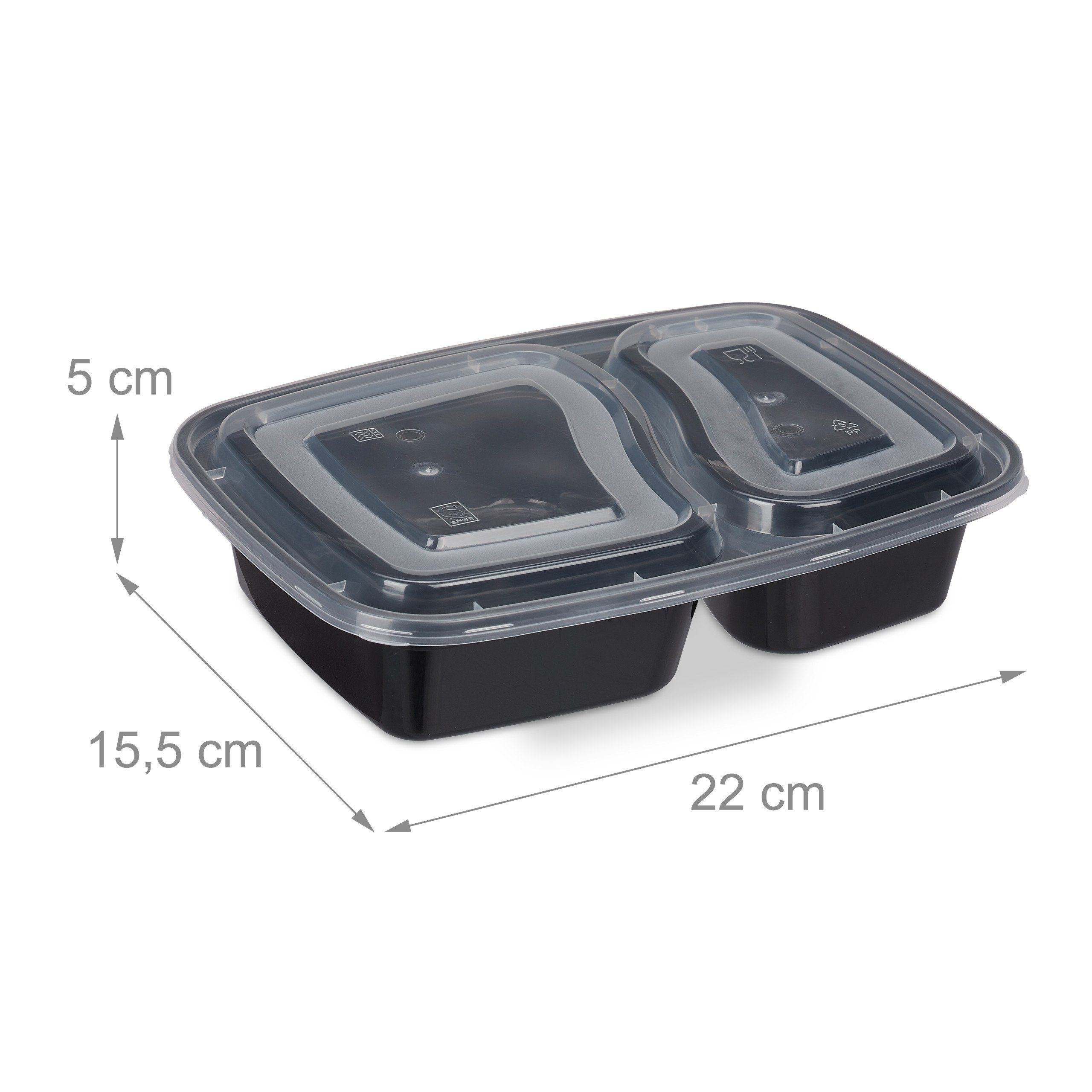 relaxdays Lunchbox 10er Set Meal Prep Boxen 2 Fächer, Kunststoff