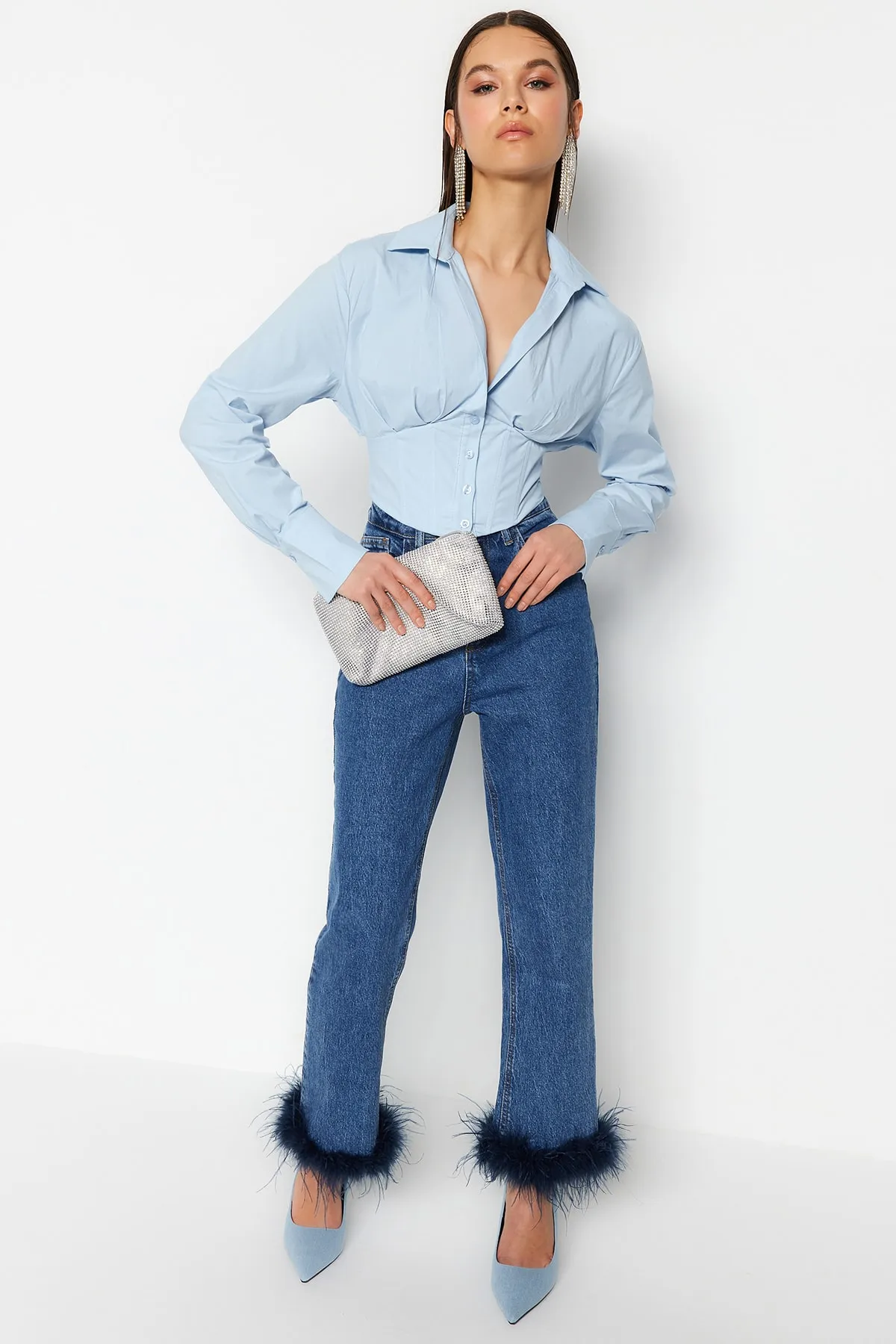 Trendyol Collection  Hemd - Blau - Figurbetont
