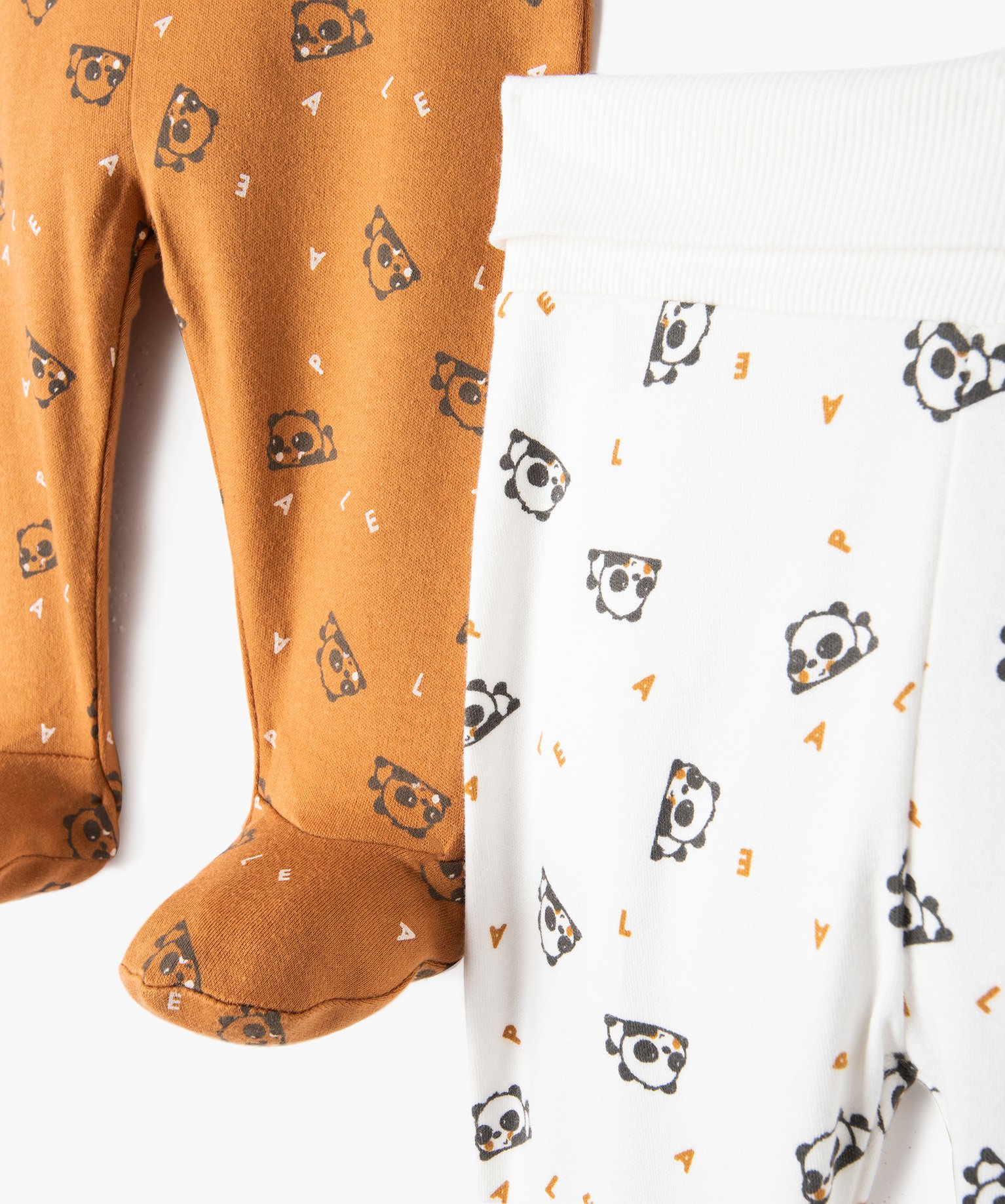 Pantalon bébé en maille souple imprimée pandas avec pieds... ecru | GEMO
