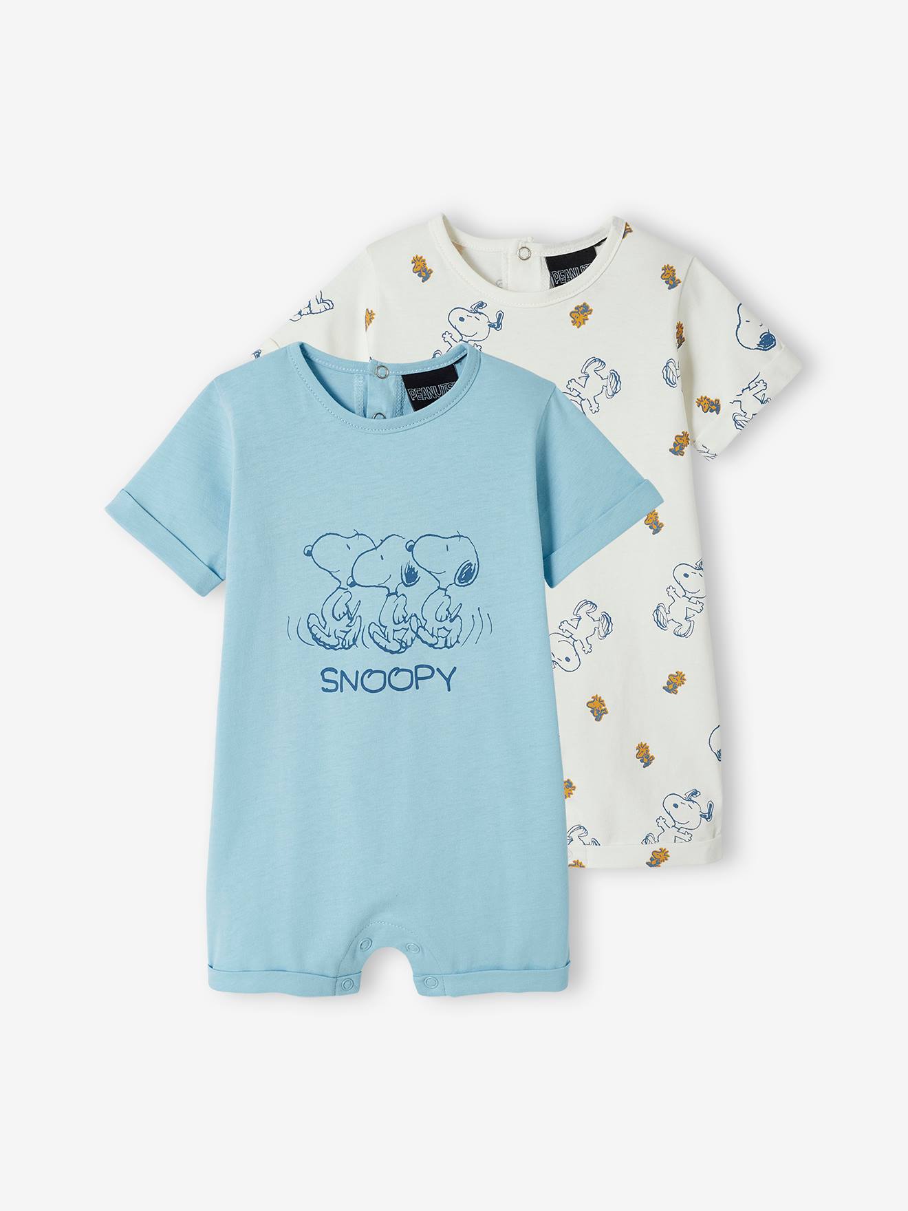 Lot de 2 combinaisons short bébé garçon Snoopy Peanuts® bleu ciel