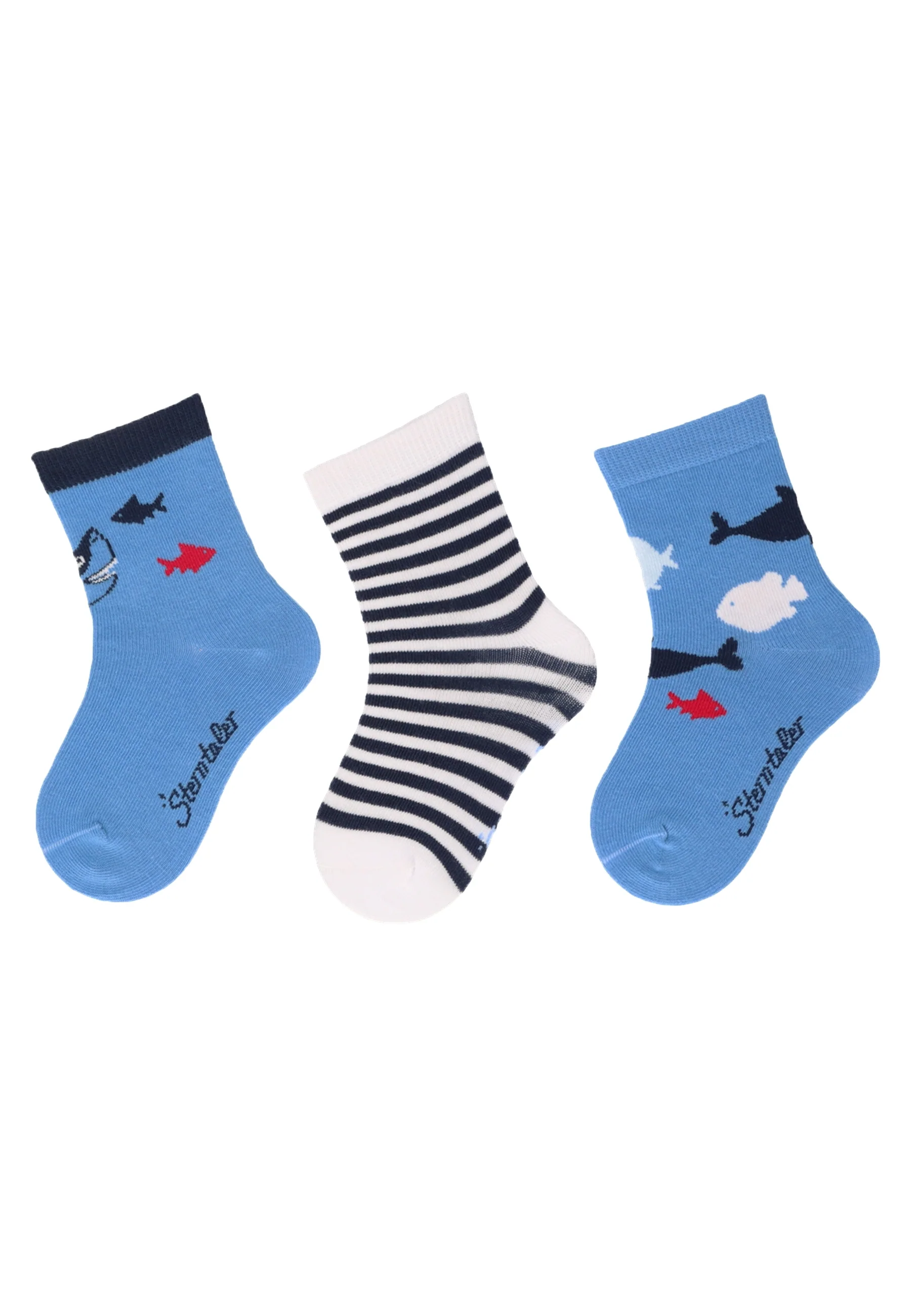 Socken im 3er Pack mit Motiv Fische in versch. Farben