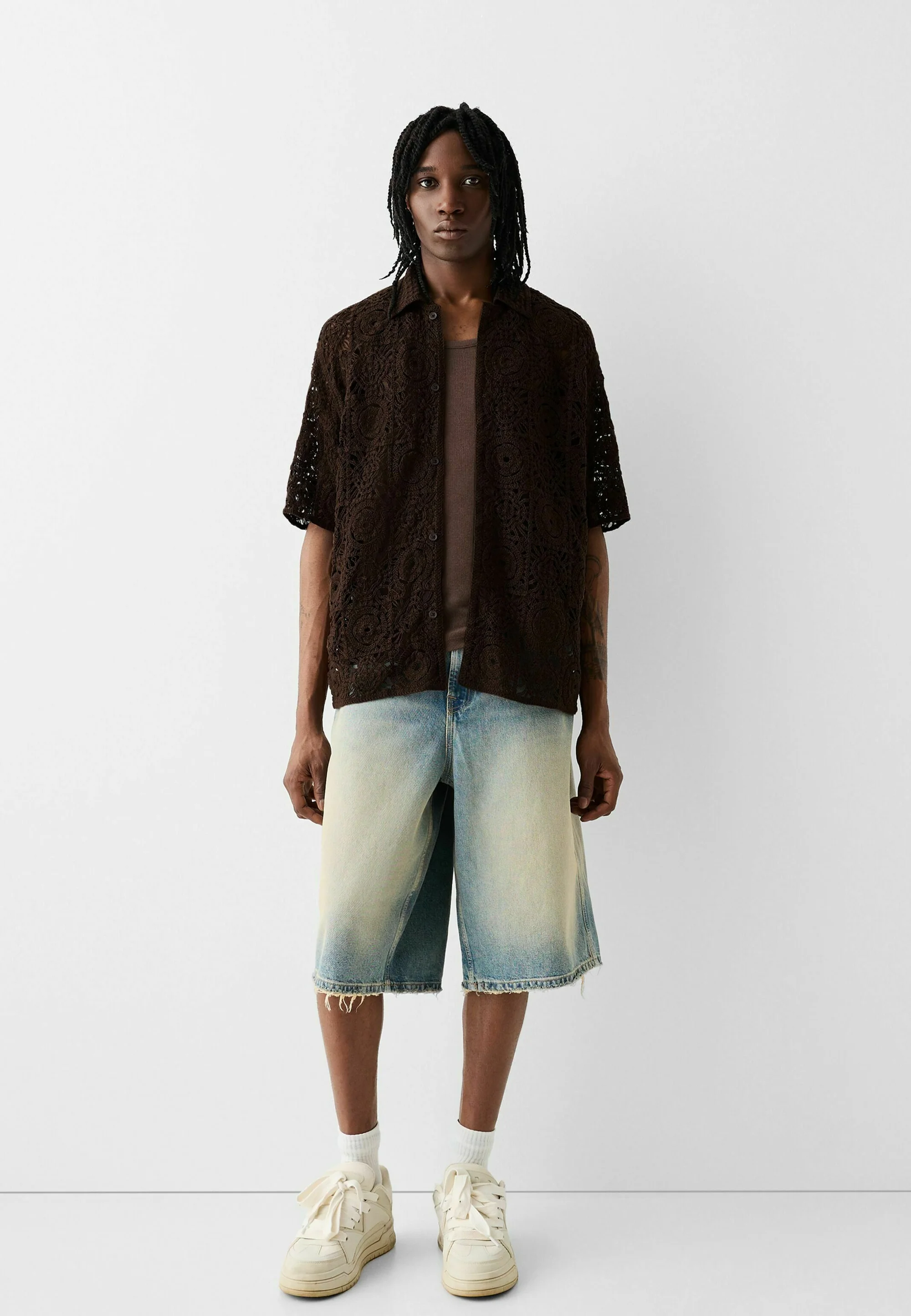Bershka CROCHET DE MANGA CORTA - Camisa