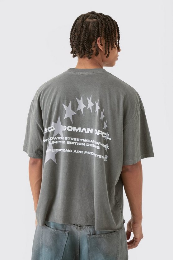 Kastiges Oversize T-Shirt mit rohem Saum und Sternen-Print