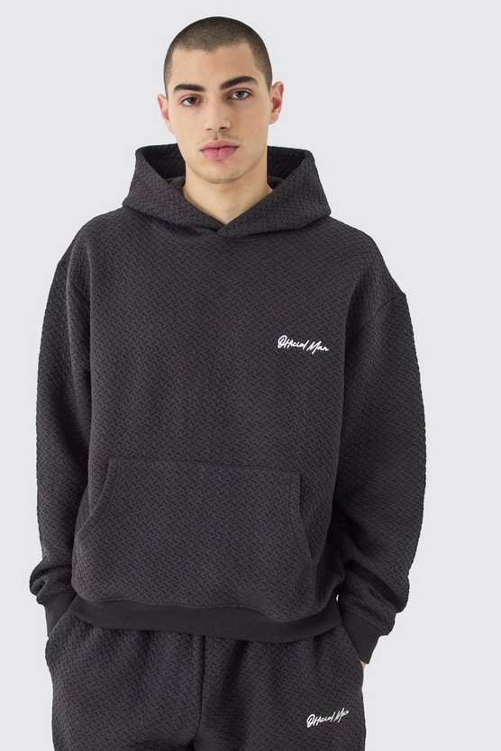 Kastiger Oversize Jacquard Hoodie mit Stickerei