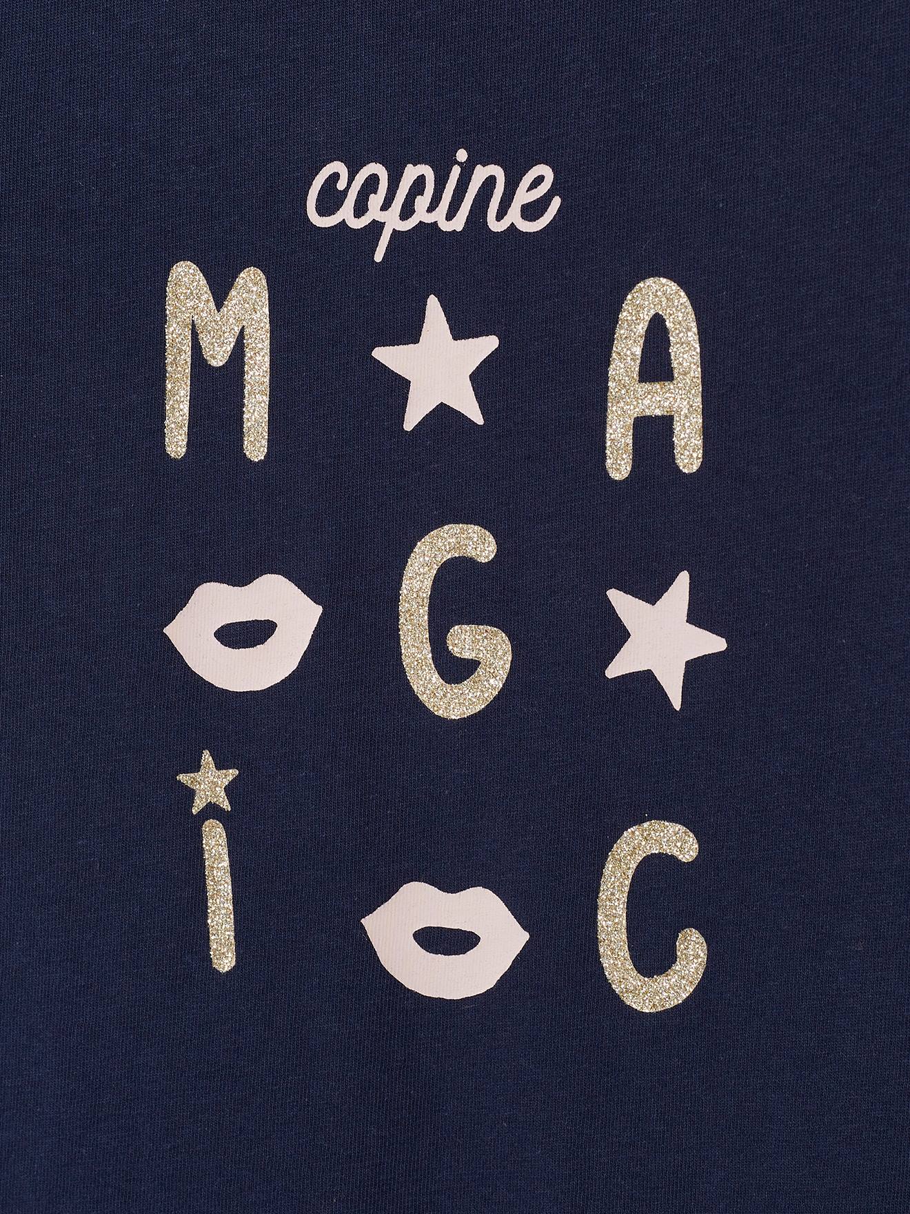 T-shirt Basics message irisé fille manches longues bleu marine