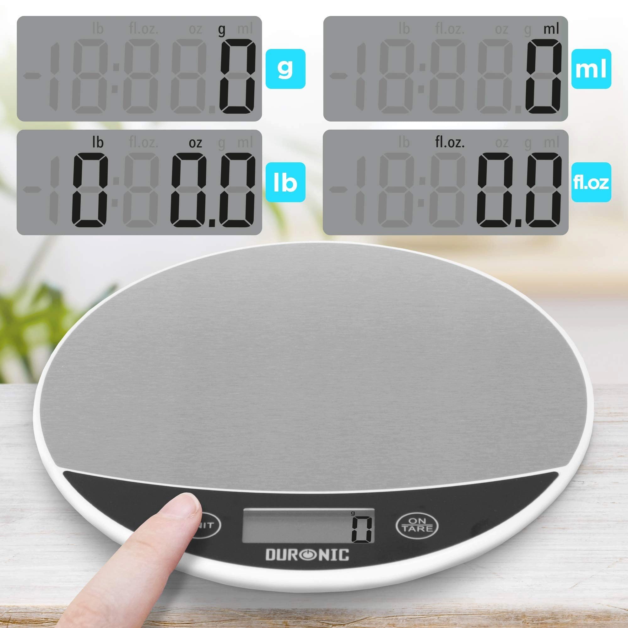 Duronic Küchenwaage, KS3000 Küchenwaage, 5 kg Digitalwaage rund mit 2 L Schüssel