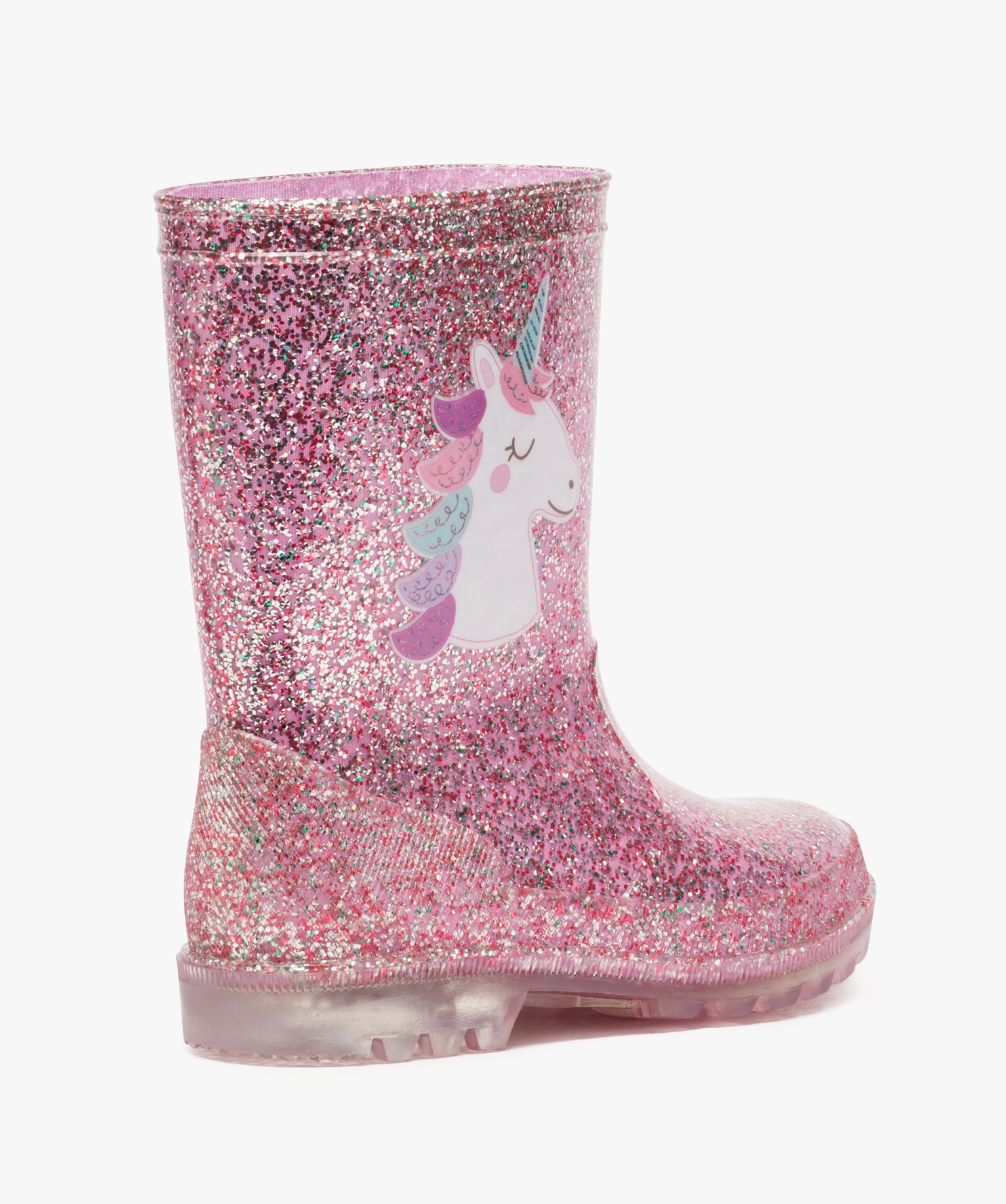 Bottes de pluie fille pailletées à semelle lumineuse rose | GEMO