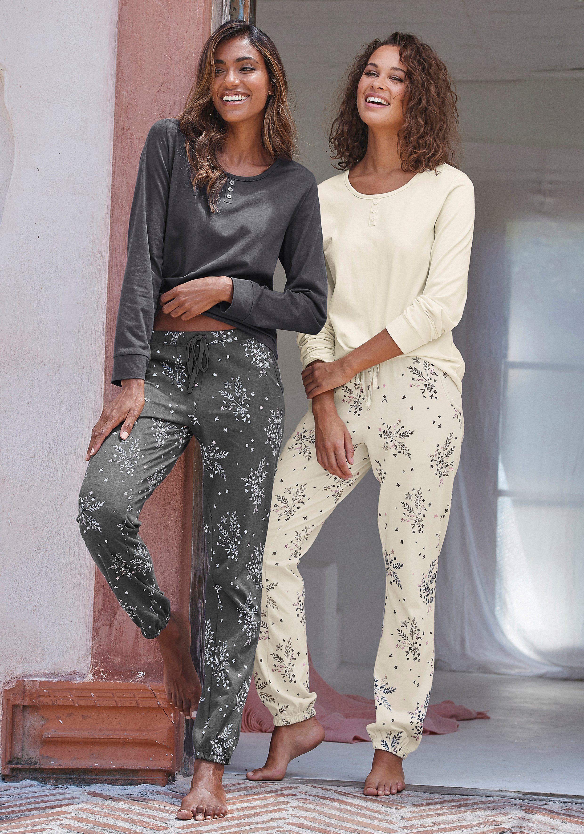Vivance Dreams Pyjama (4 tlg., 2 Stück) mit feinen Blumenzweigen