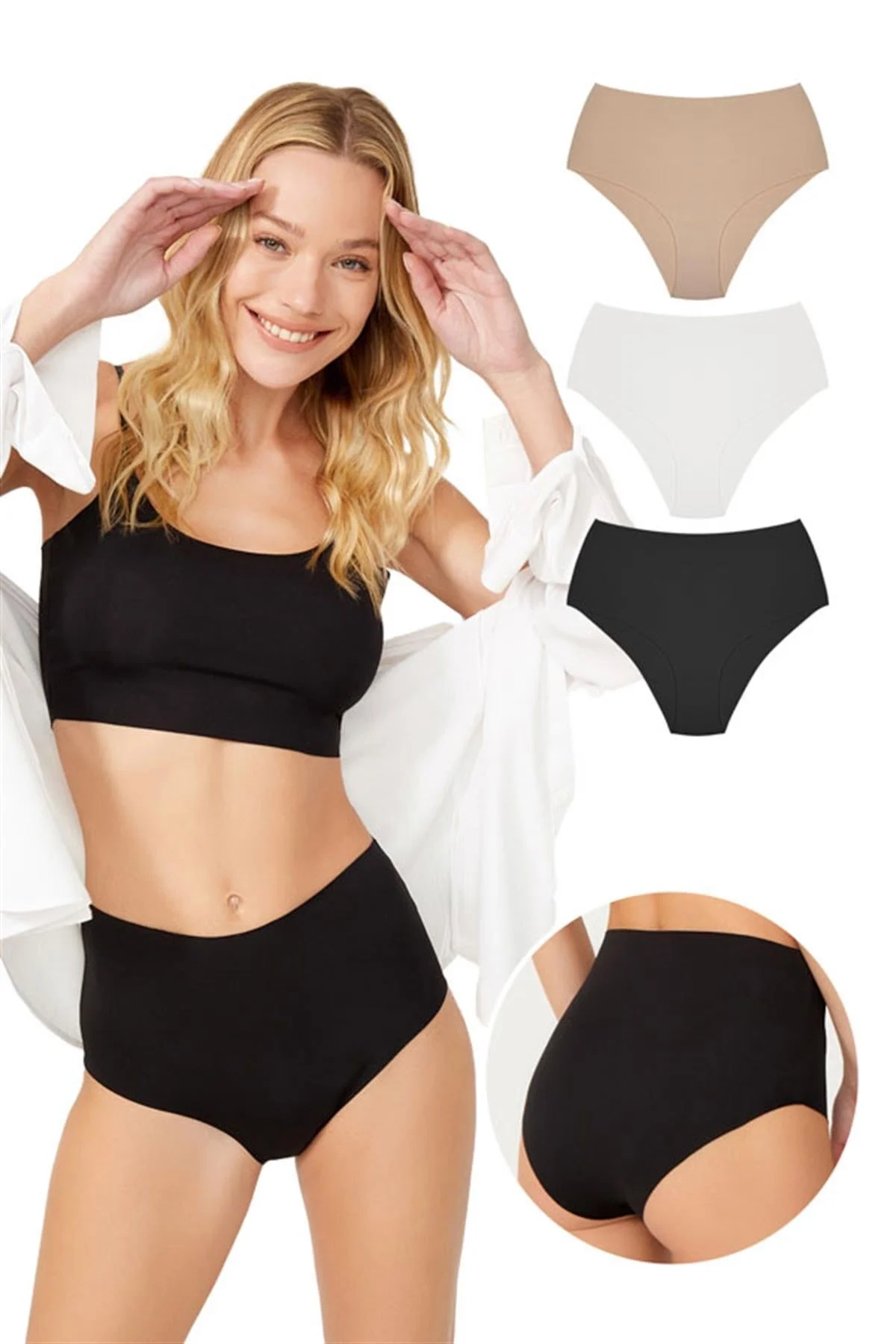 Cottonhill  Lasergeschnittene Basic-Bikini-Höschen mit hoher Taille, 3er-Pack – 6