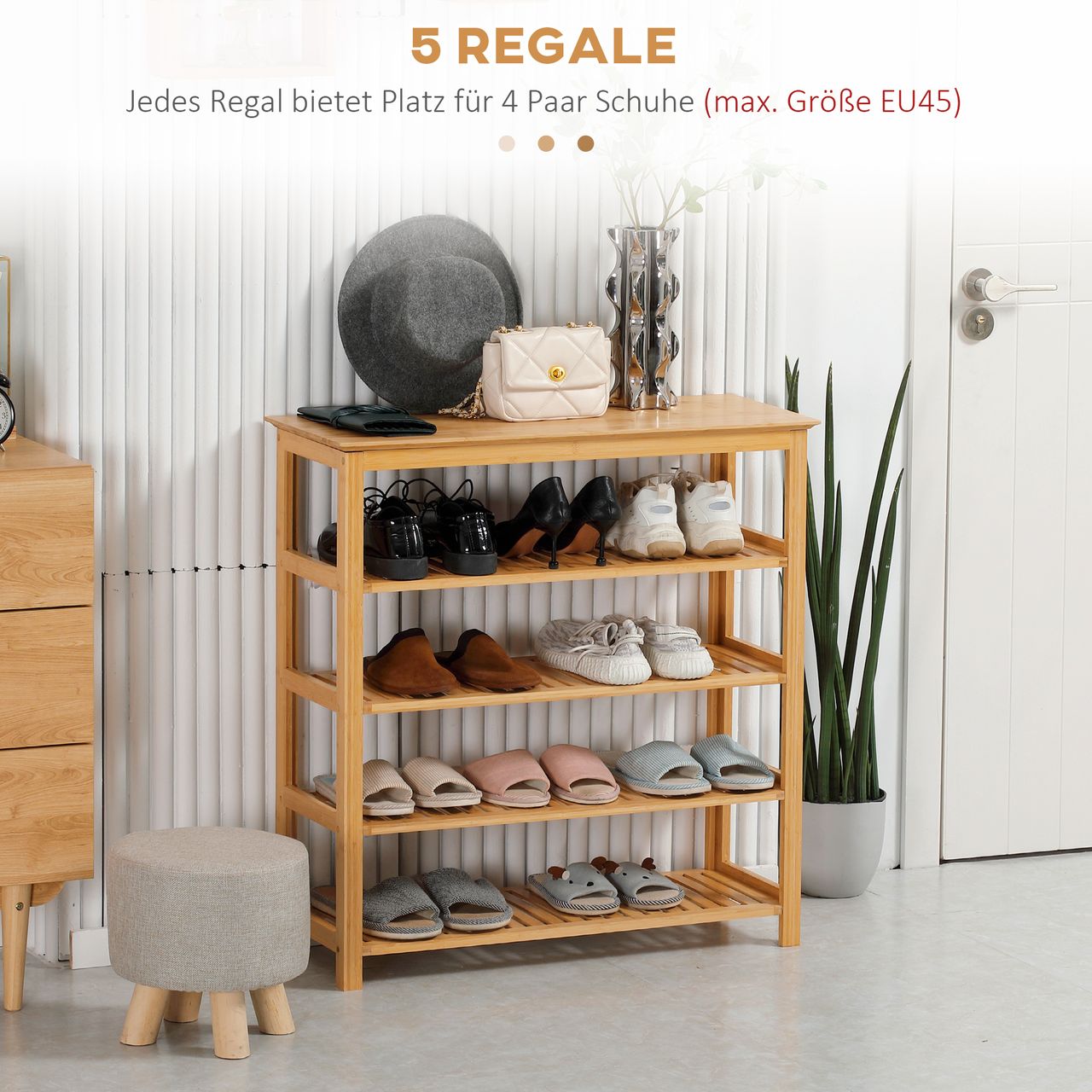 HOMCOM Schuhregal, Schuhständer mit 5 Ebenen, Schuh-Organizer für Eingang Natur