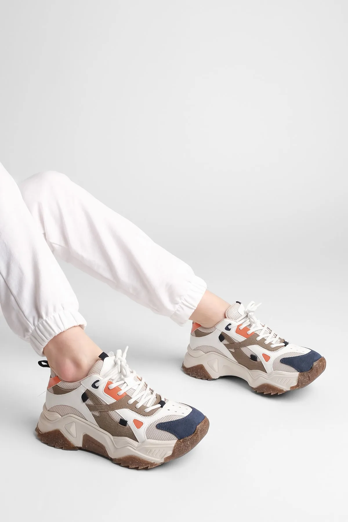 Marjin  Damen Sneaker mit hoher Sohle, Schnürschuh, Sportschuh Edisa Powder