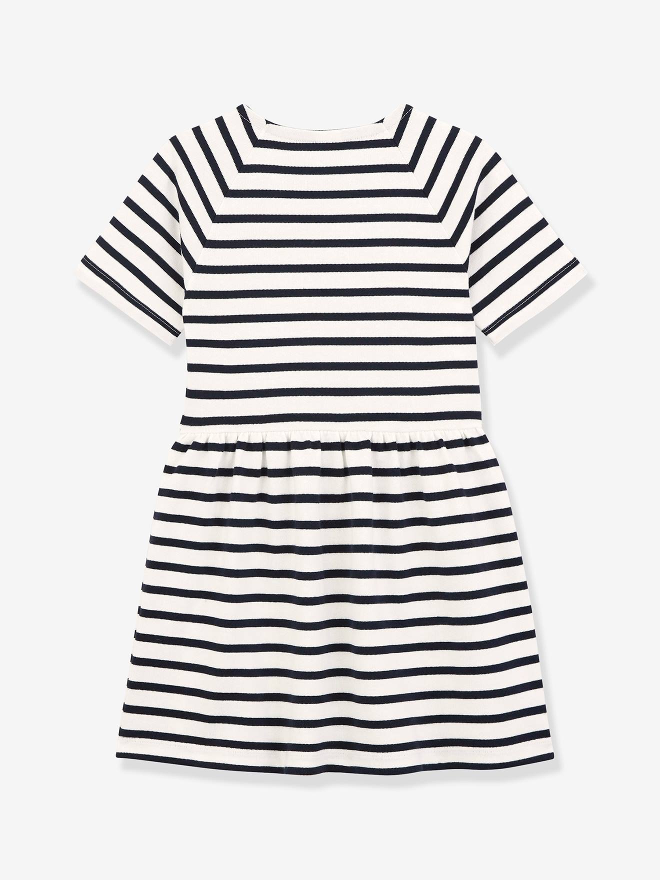 Robe manches courtes coton PETIT BATEAU rayé marine