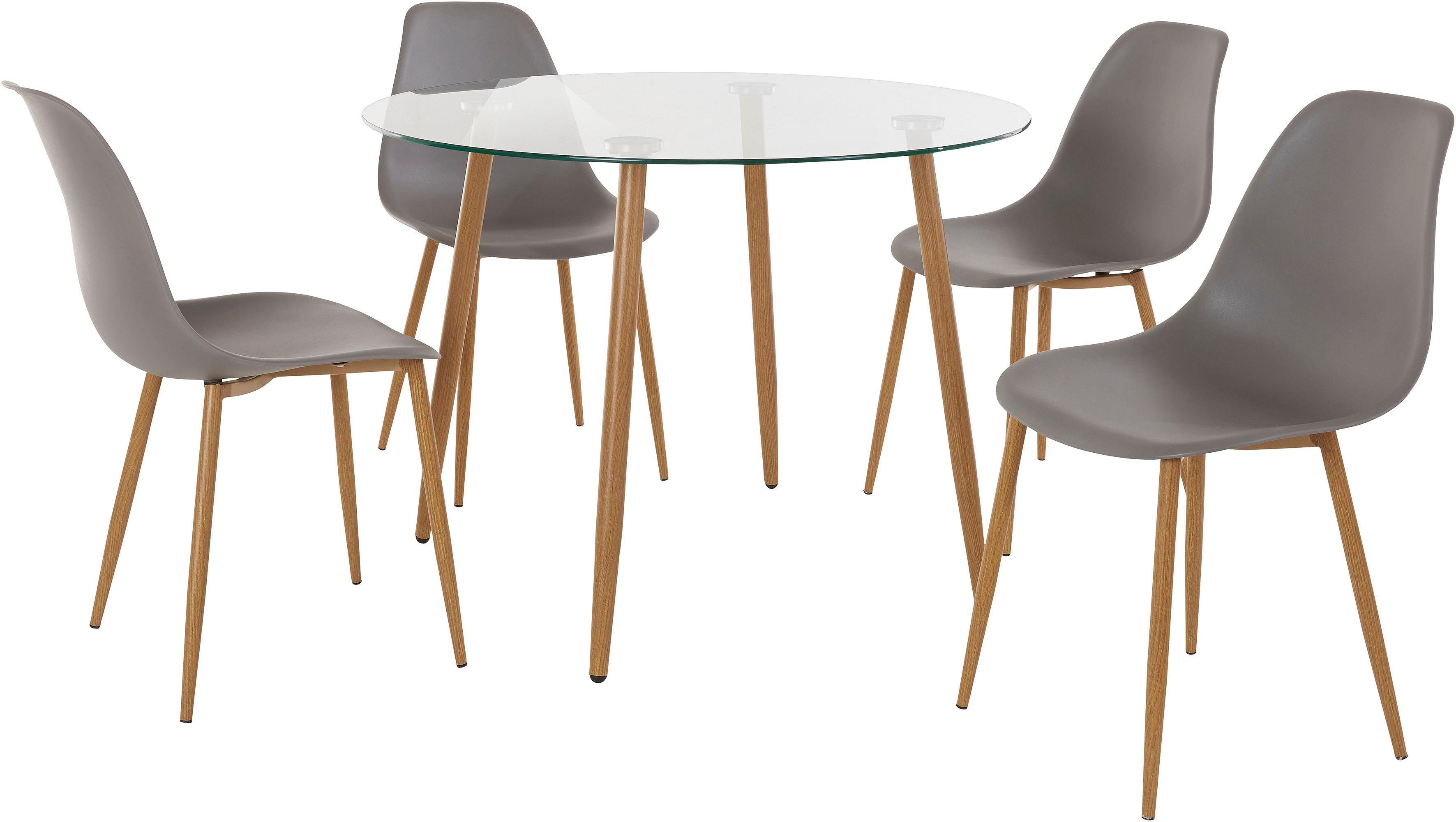 INOSIGN Essgruppe Miller, (Set, 5-tlg), Glastisch mit 4 Stühlen (Kunststoffschale)