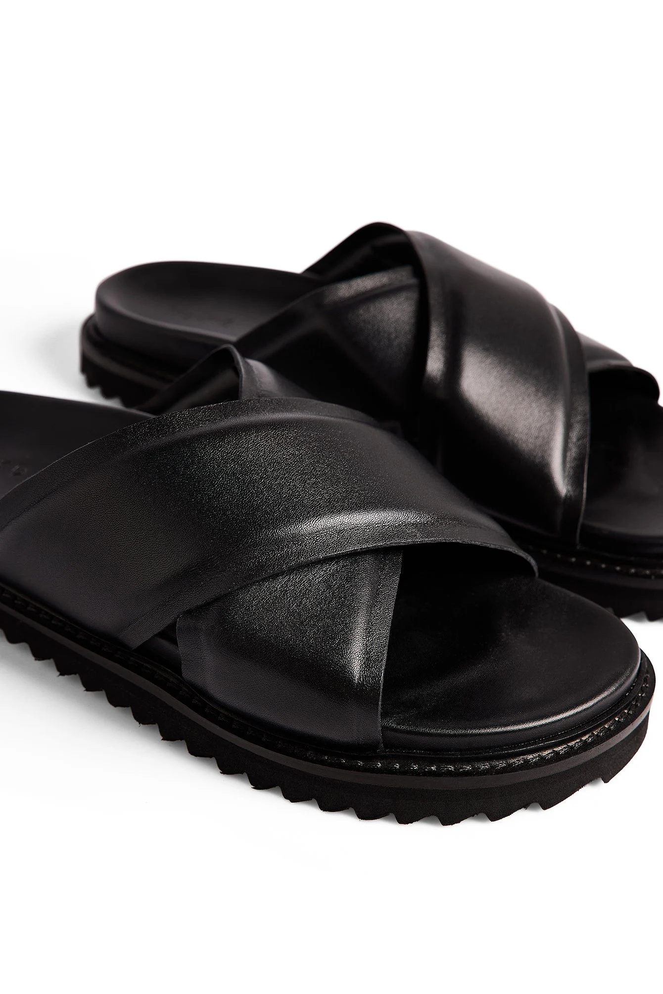 Leather Padded Crossed Strap Slippers