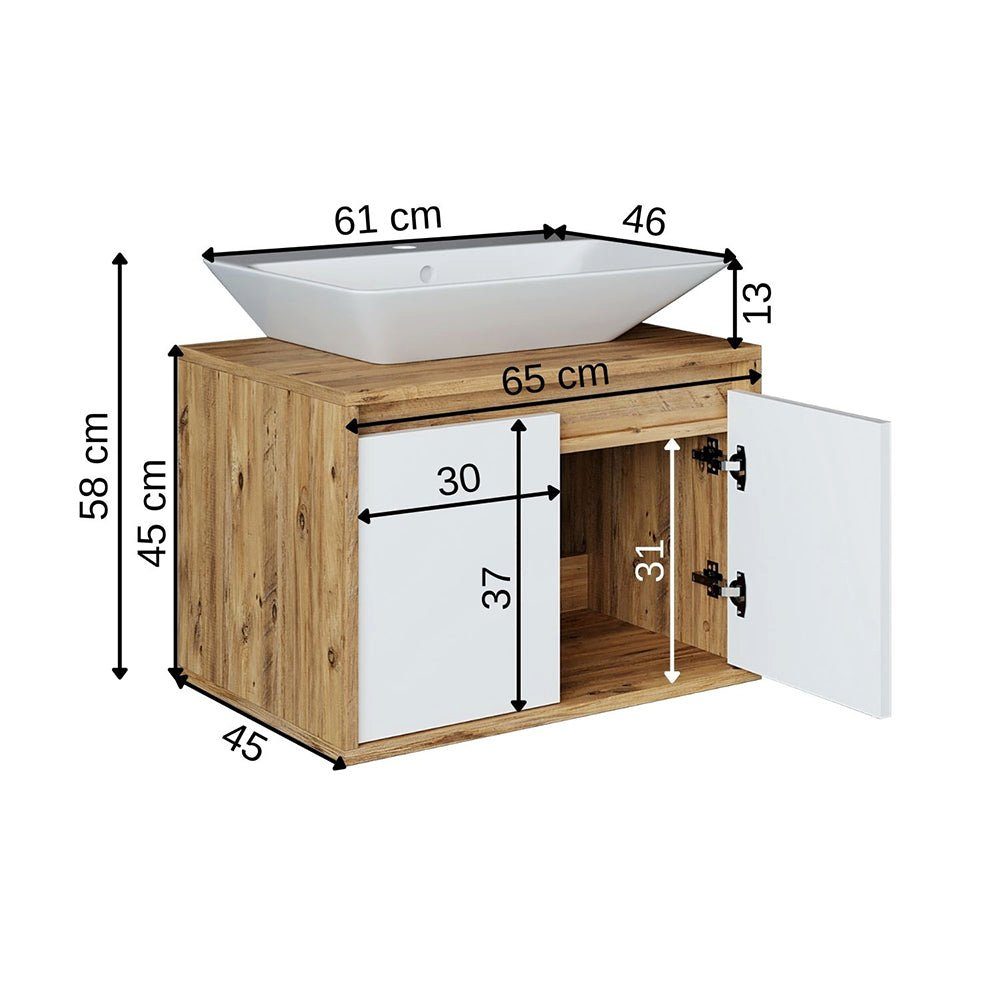 Roomart Badmöbel-Set, (Badezimmermöbel ATLANTIC 65cm in 4 Farben Unterschrank)