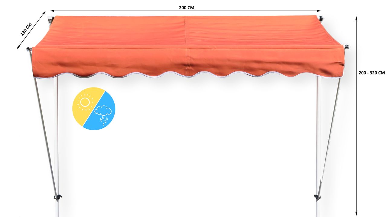 Grasekamp Klemmmarkise Ontario 205x130cm Orange Balkonmarkise höhenverstellbar von 200 cm – 320 cm