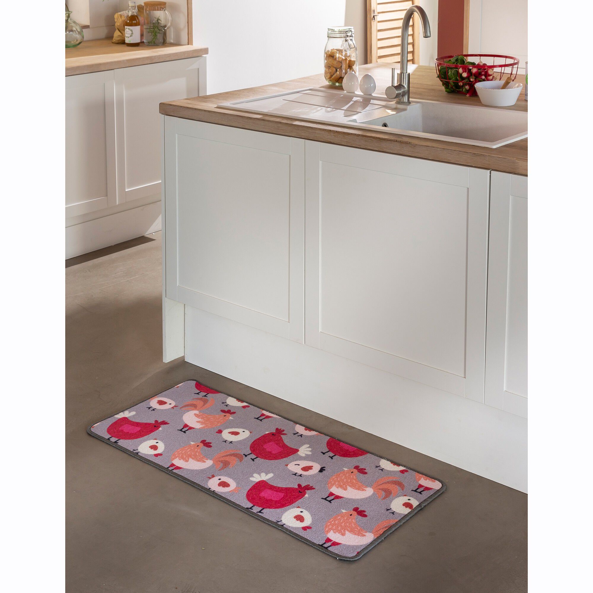 Tapis cuisine motif poules
