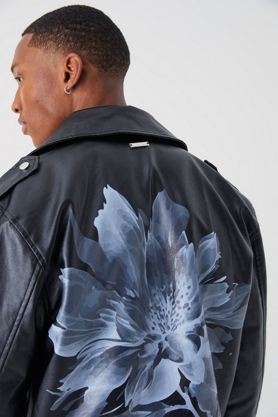 PU-Bikerjacke mit Blumenprint