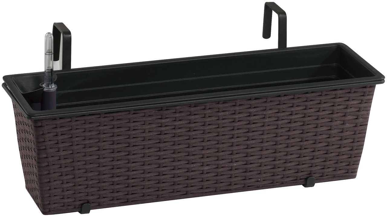 Weles Polyrattan Balkonkasten inkl. Aufhängung, 60 x 19 x 18 cm, mit Bewässerungssystem, mocca