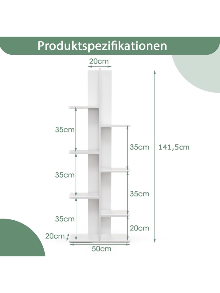 COSTWAY Bücherregal in Baumform 50x20x141cm in Weiß günstig kaufen onesize