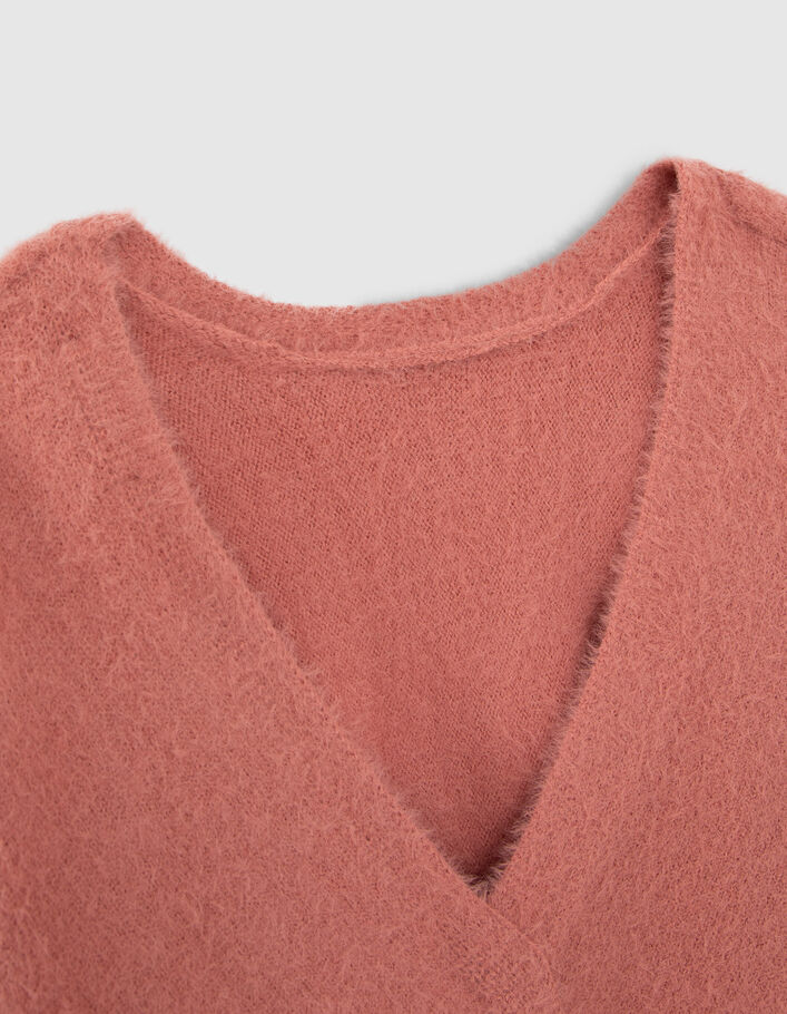 Pull terracotta tricot réversible devant dos fille