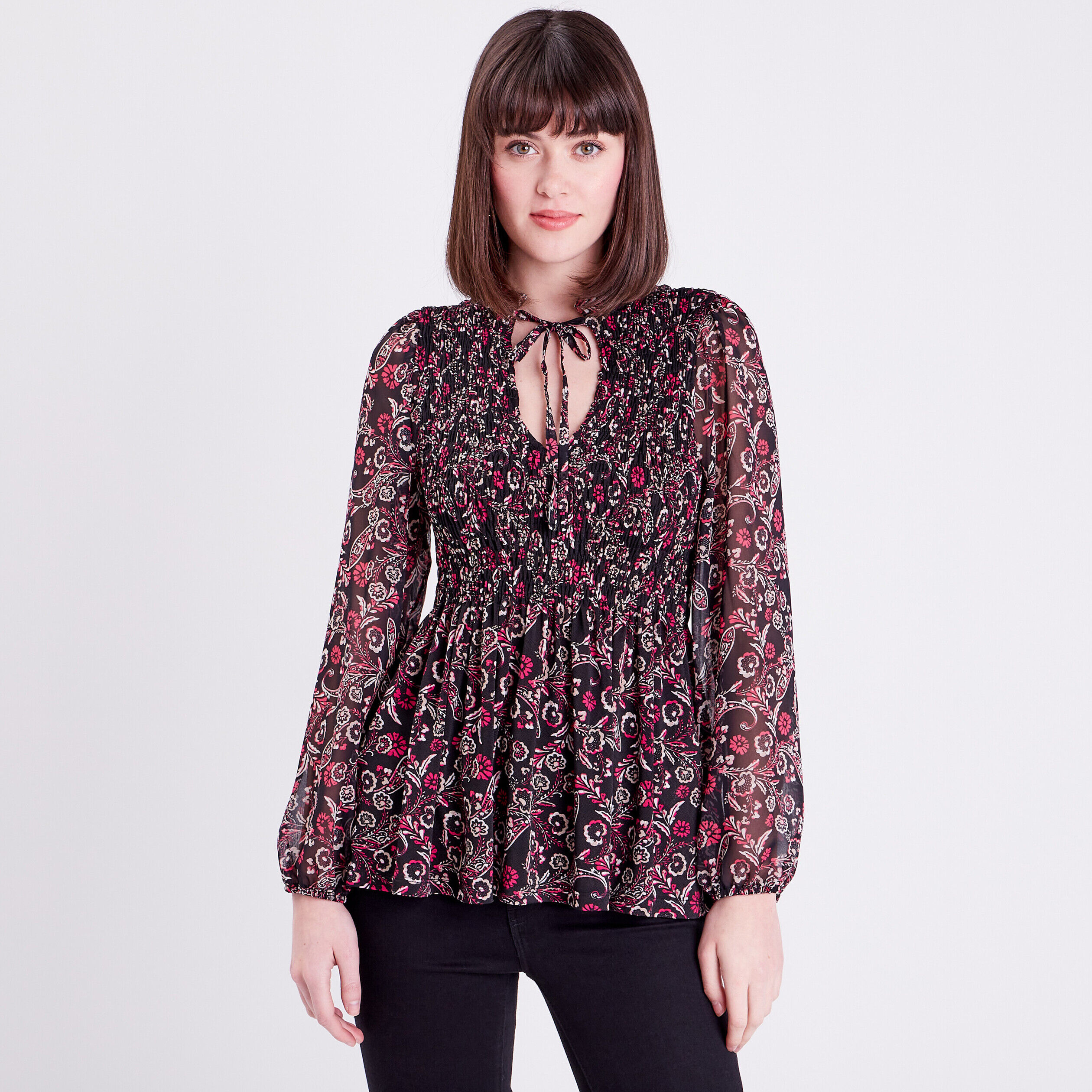 Blouse à manches longues noir femme | Cache Cache