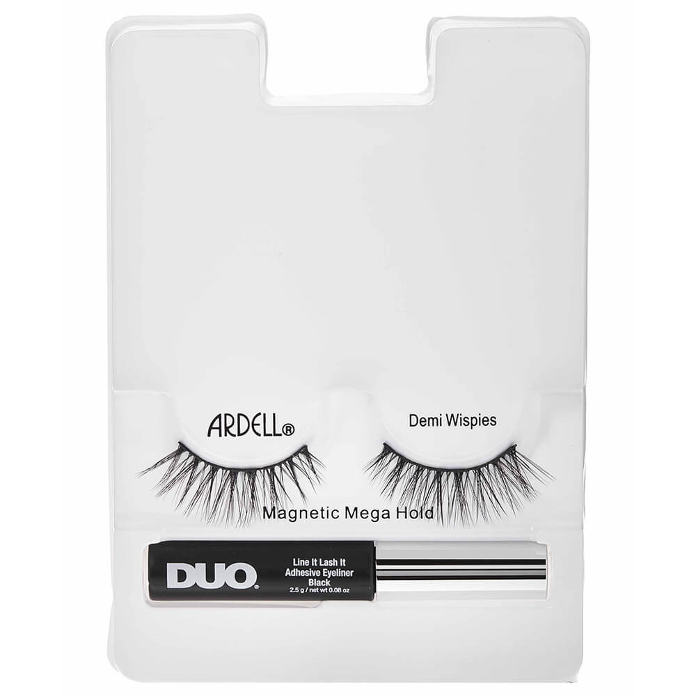 Ardell Faux-Cils Magnétique MegaHold Demi Wispies avec colle/feutre eyeliner Duo 2,5g Faux-Cils Magnétiques en frange réutilisables, avec colle/feutre eyeliner inclus